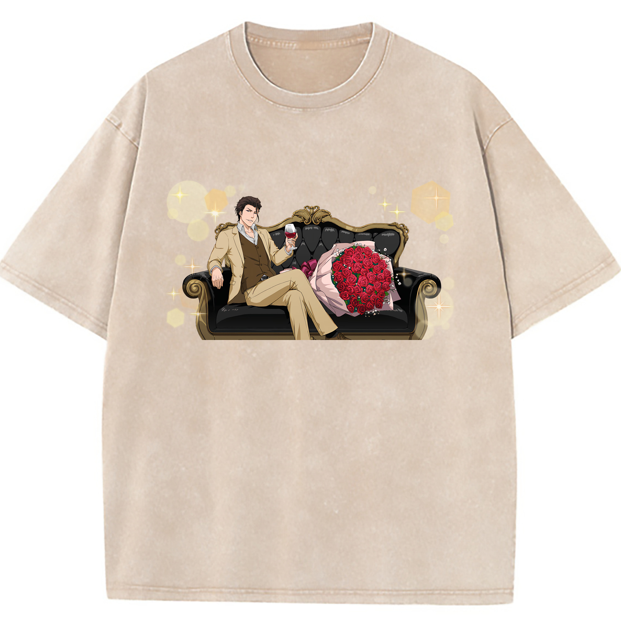 （画像用） ブリーチ 藍染 惣右介（あいぜん そうすけ） BLEACH Aizen Sousuke 綿100% ヴィンテージ風 半袖Tシャツ（フロントプリント）