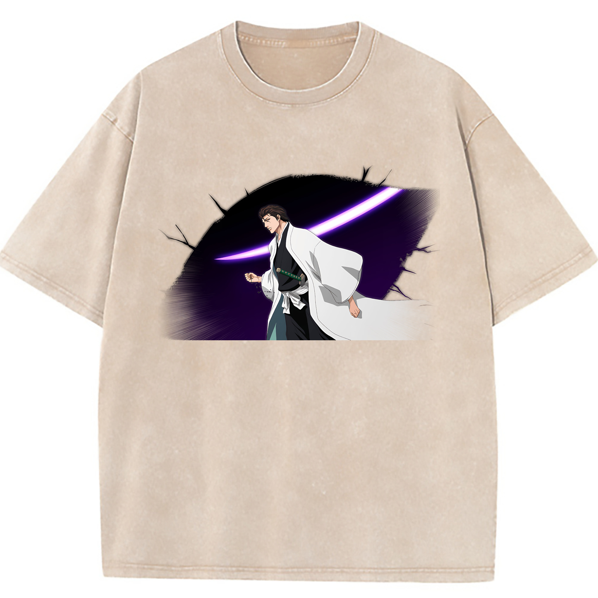 （画像用） ブリーチ 藍染 惣右介（あいぜん そうすけ） BLEACH Aizen Sousuke 綿100% ヴィンテージ風 半袖Tシャツ（フロントプリント）