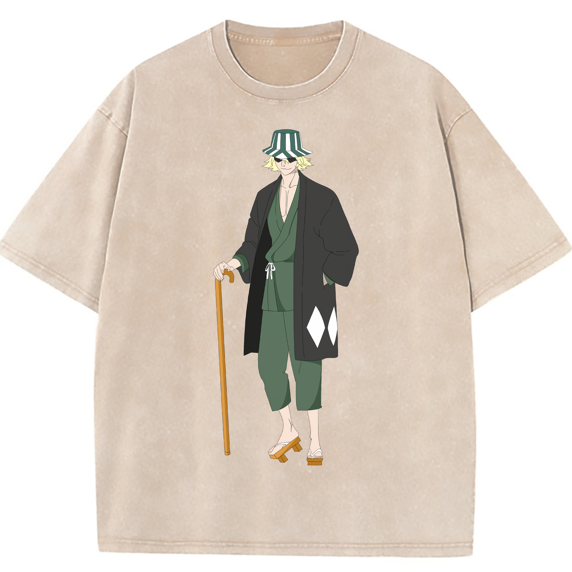 （画像用） "ブリーチ 浦原 喜助（うらはら きすけ） BLEACH Urahara Kisuke " 綿100% ヴィンテージ風 半袖Tシャツ（フロントプリント）