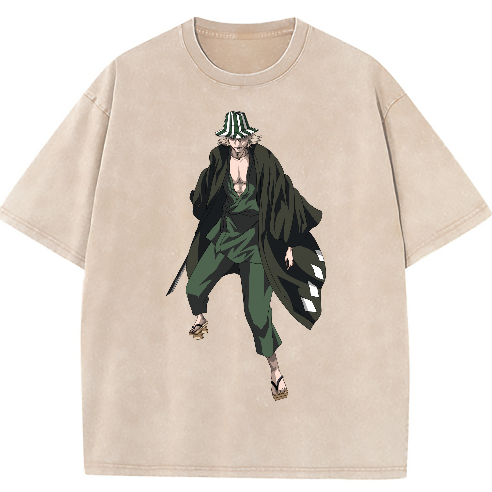 （画像用） "ブリーチ 浦原 喜助（うらはら きすけ） BLEACH Urahara Kisuke " 綿100% ヴィンテージ風 半袖Tシャツ（フロントプリント）