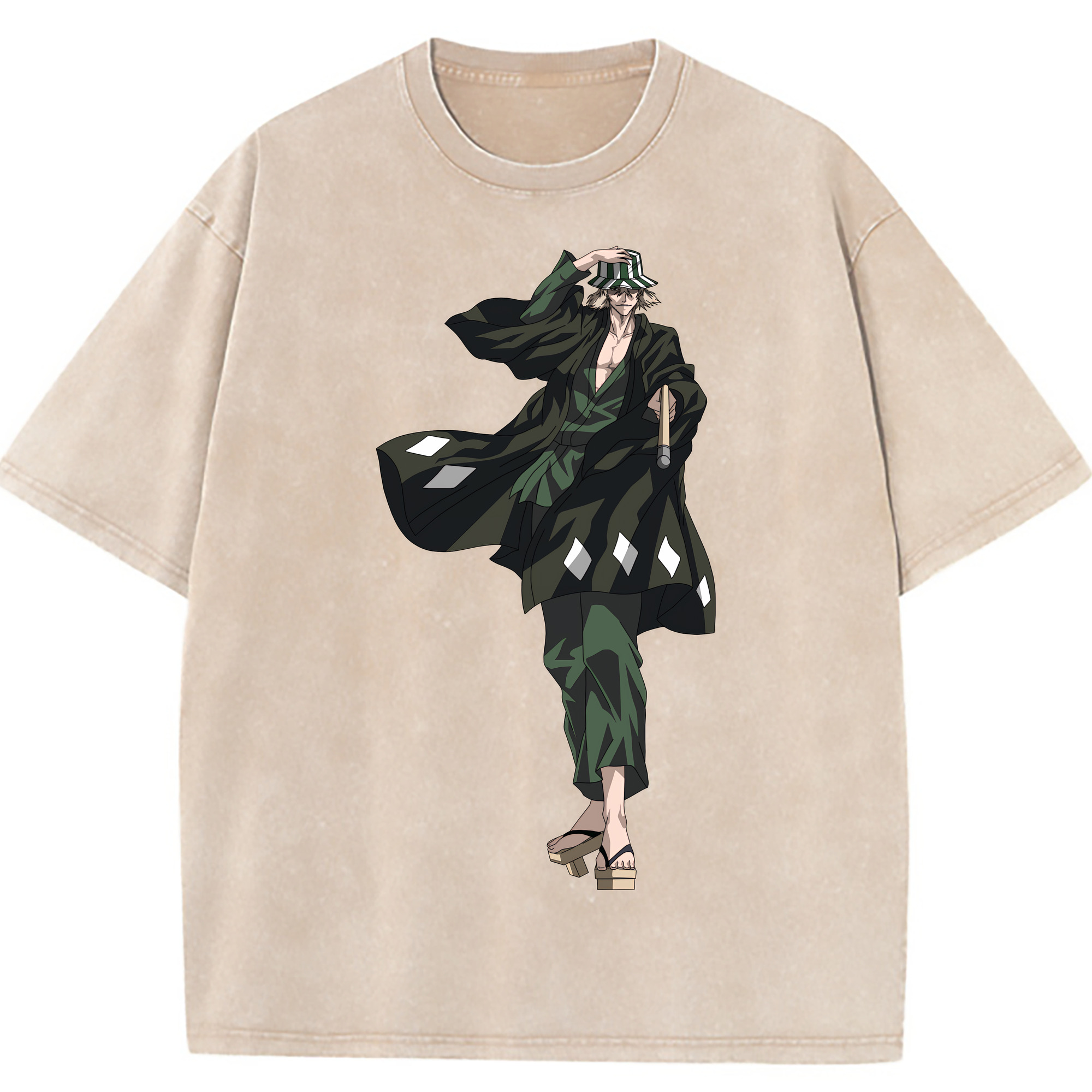 （画像用） "ブリーチ 浦原 喜助（うらはら きすけ） BLEACH Urahara Kisuke " 綿100% ヴィンテージ風 半袖Tシャツ（フロントプリント）