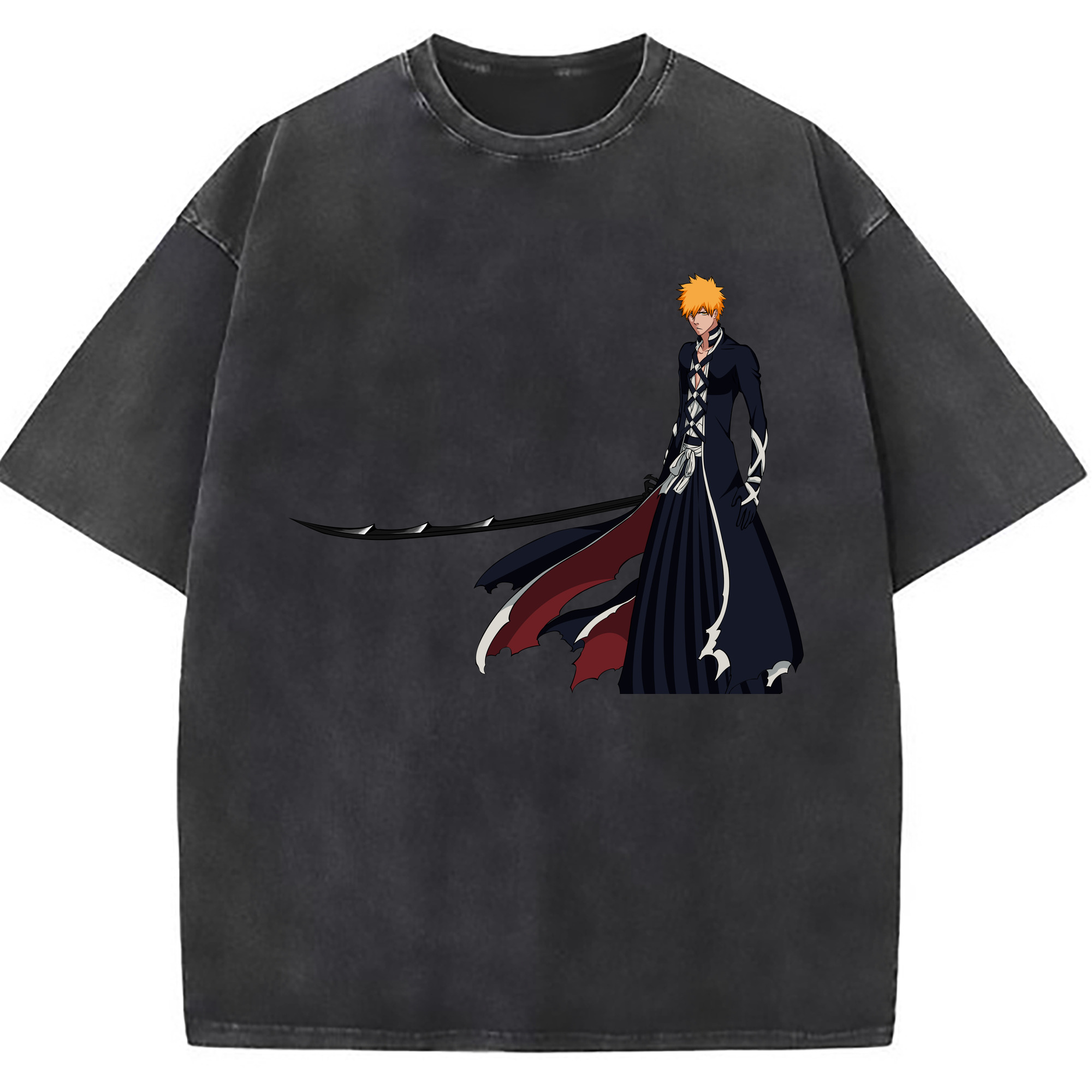 （画像用） ブリーチ 黒崎一護（くろさき いちご）BLEACH Kurosaki Ichigo 綿100% ヴィンテージ風 半袖Tシャツ（フロントプリント）