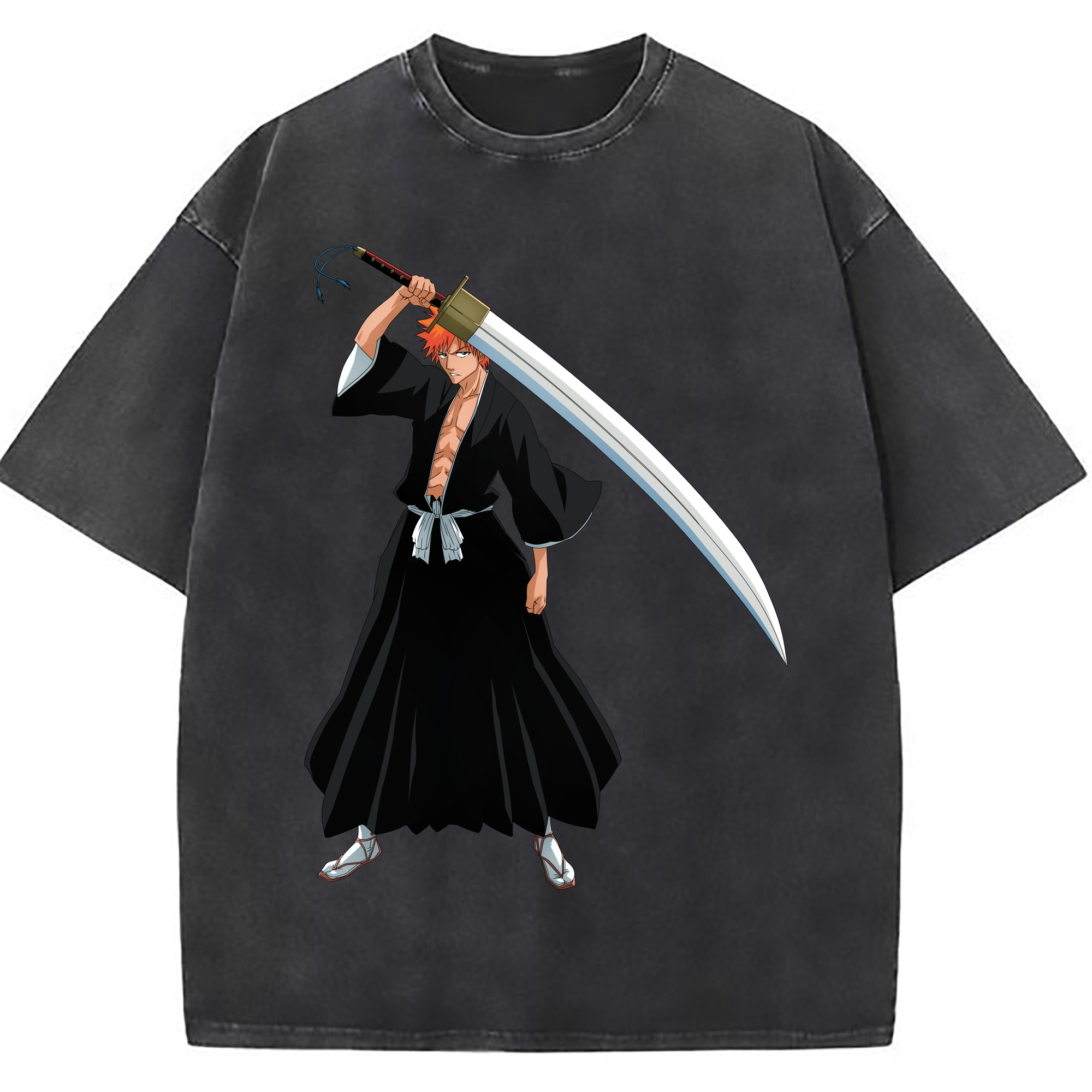 （画像用） ブリーチ 黒崎一護（くろさき いちご）BLEACH Kurosaki Ichigo 綿100% ヴィンテージ風 半袖Tシャツ（フロントプリント）