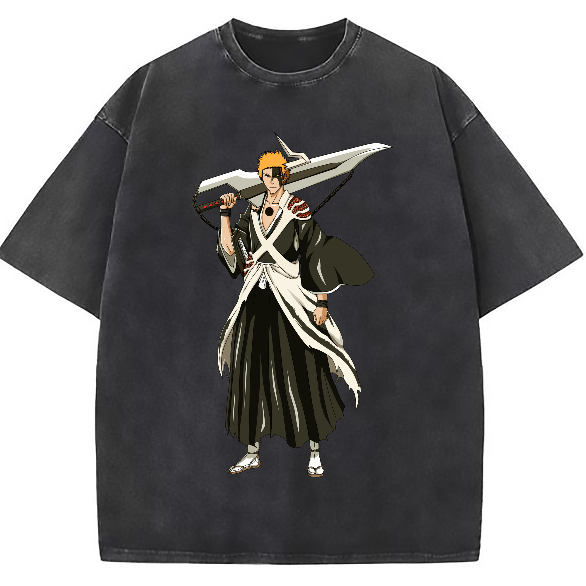 （画像用） ブリーチ 黒崎一護（くろさき いちご）BLEACH Kurosaki Ichigo 綿100% ヴィンテージ風 半袖Tシャツ（フロントプリント）