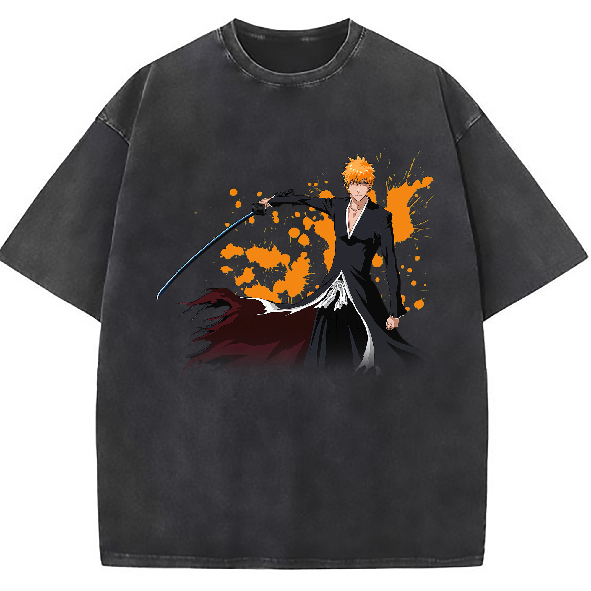 （画像用） ブリーチ 黒崎一護（くろさき いちご）BLEACH Kurosaki Ichigo 綿100% ヴィンテージ風 半袖Tシャツ（フロントプリント）