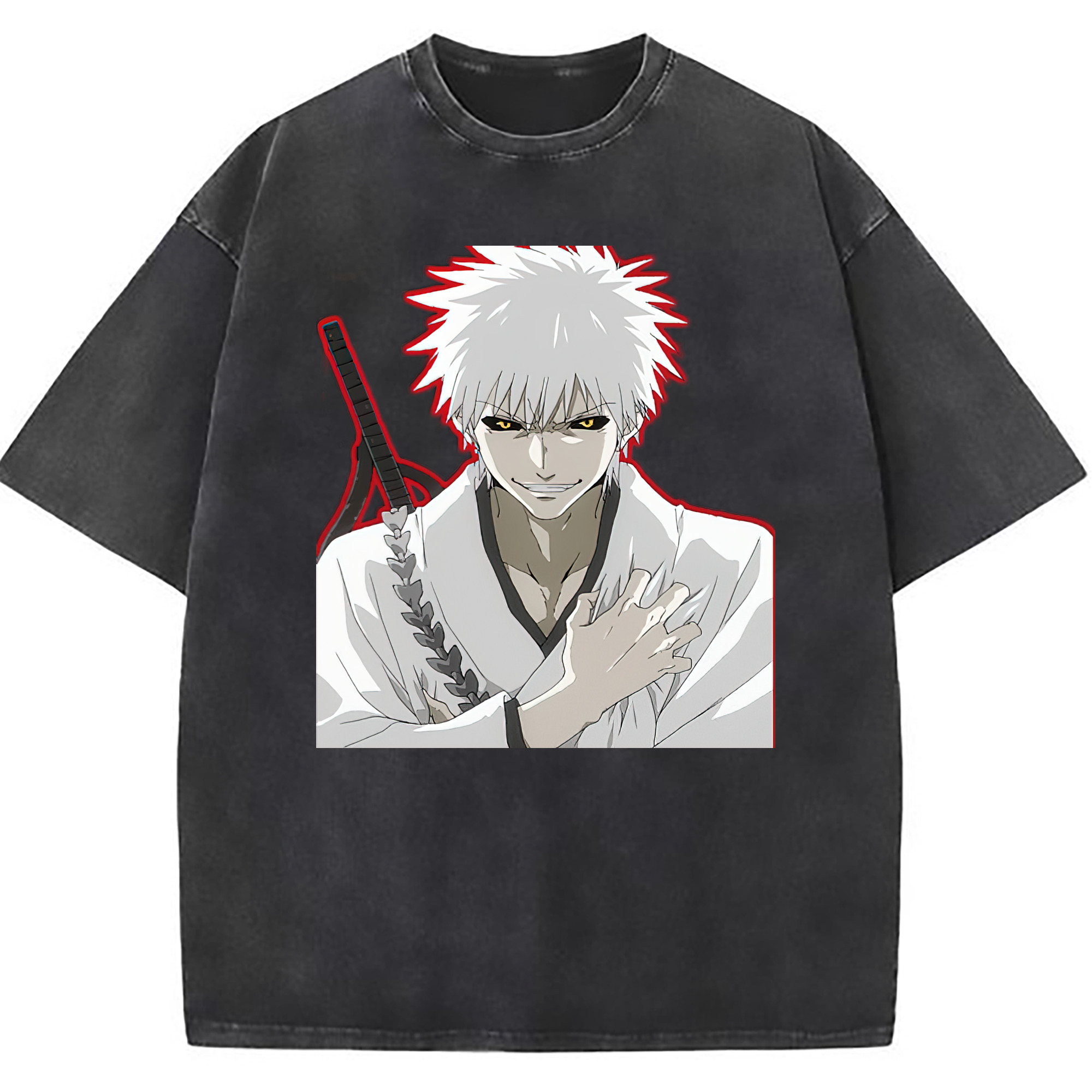 （画像用） ブリーチ 黒崎一護（くろさき いちご）BLEACH Kurosaki Ichigo 綿100% ヴィンテージ風 半袖Tシャツ（フロントプリント）
