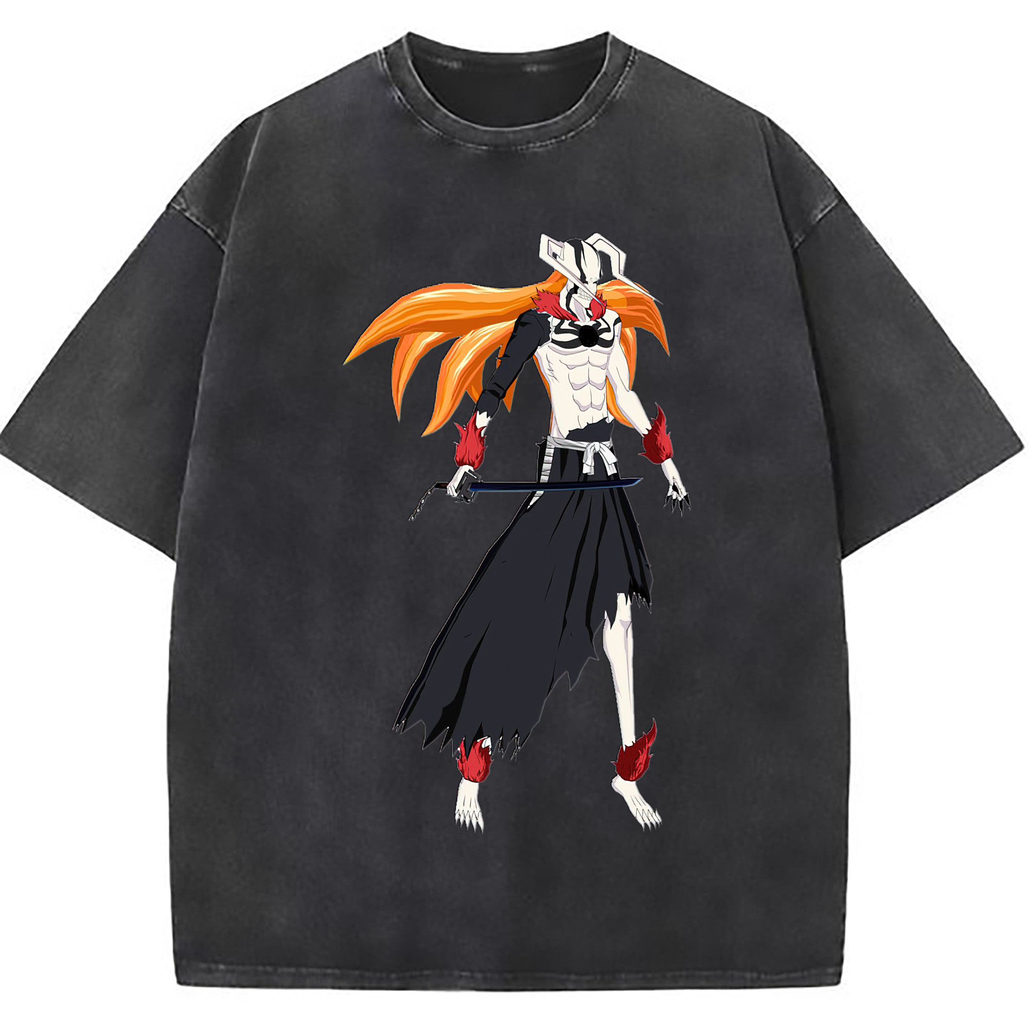 （画像用） ブリーチ 黒崎一護（くろさき いちご）BLEACH Kurosaki Ichigo 綿100% ヴィンテージ風 半袖Tシャツ（フロントプリント）