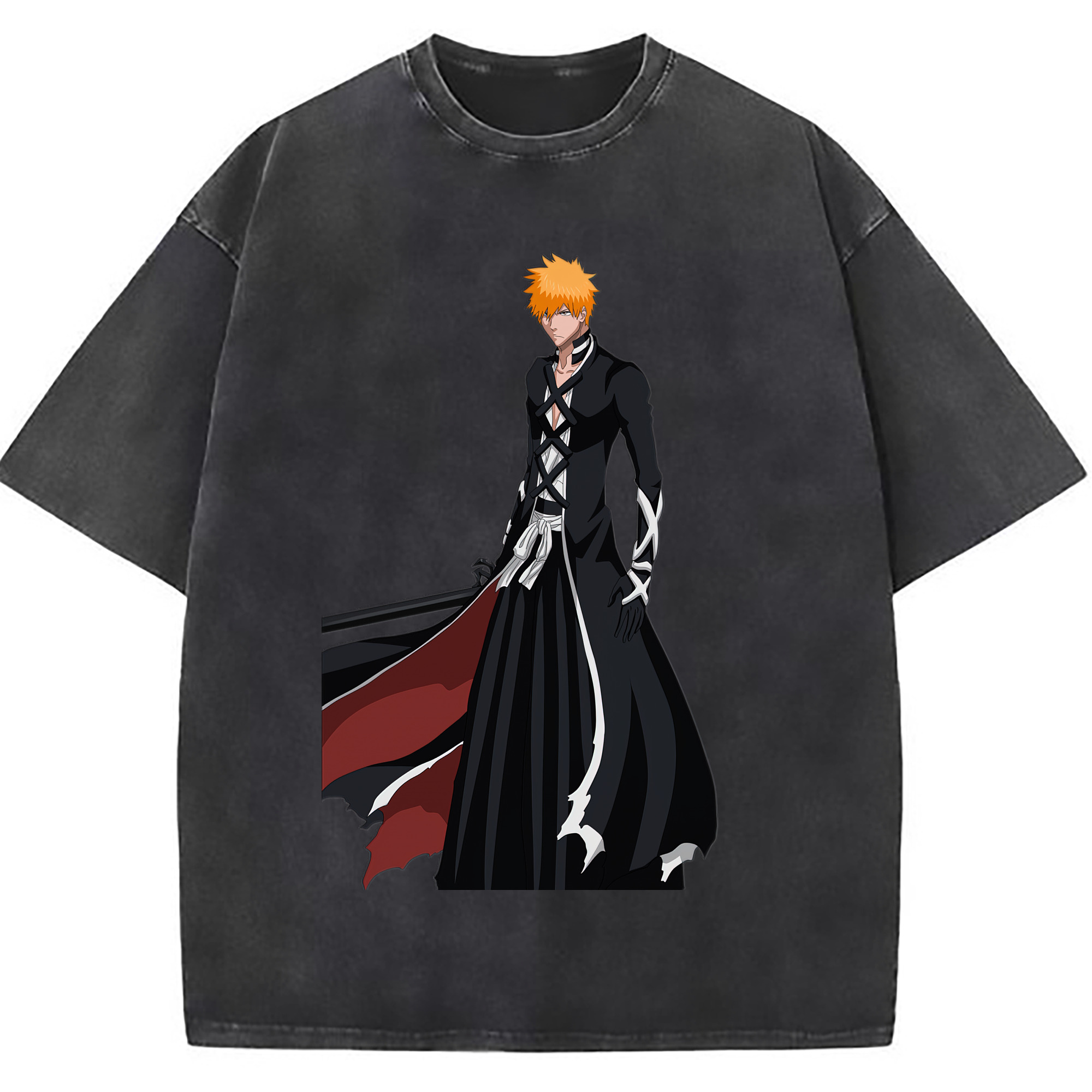 （画像用） ブリーチ 黒崎一護（くろさき いちご）BLEACH Kurosaki Ichigo 綿100% ヴィンテージ風 半袖Tシャツ（フロントプリント）
