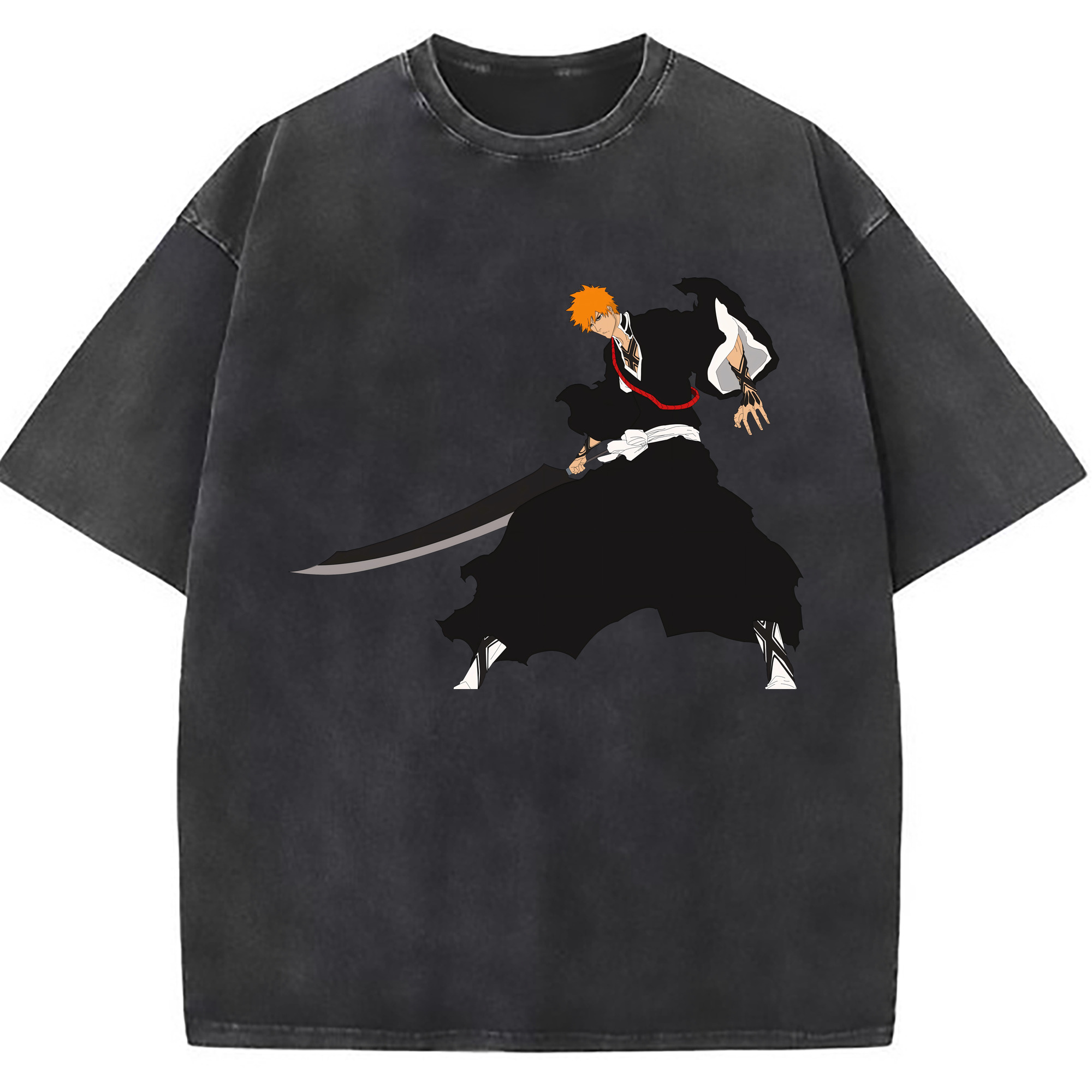 （画像用） ブリーチ 黒崎一護（くろさき いちご）BLEACH Kurosaki Ichigo 綿100% ヴィンテージ風 半袖Tシャツ（フロントプリント）