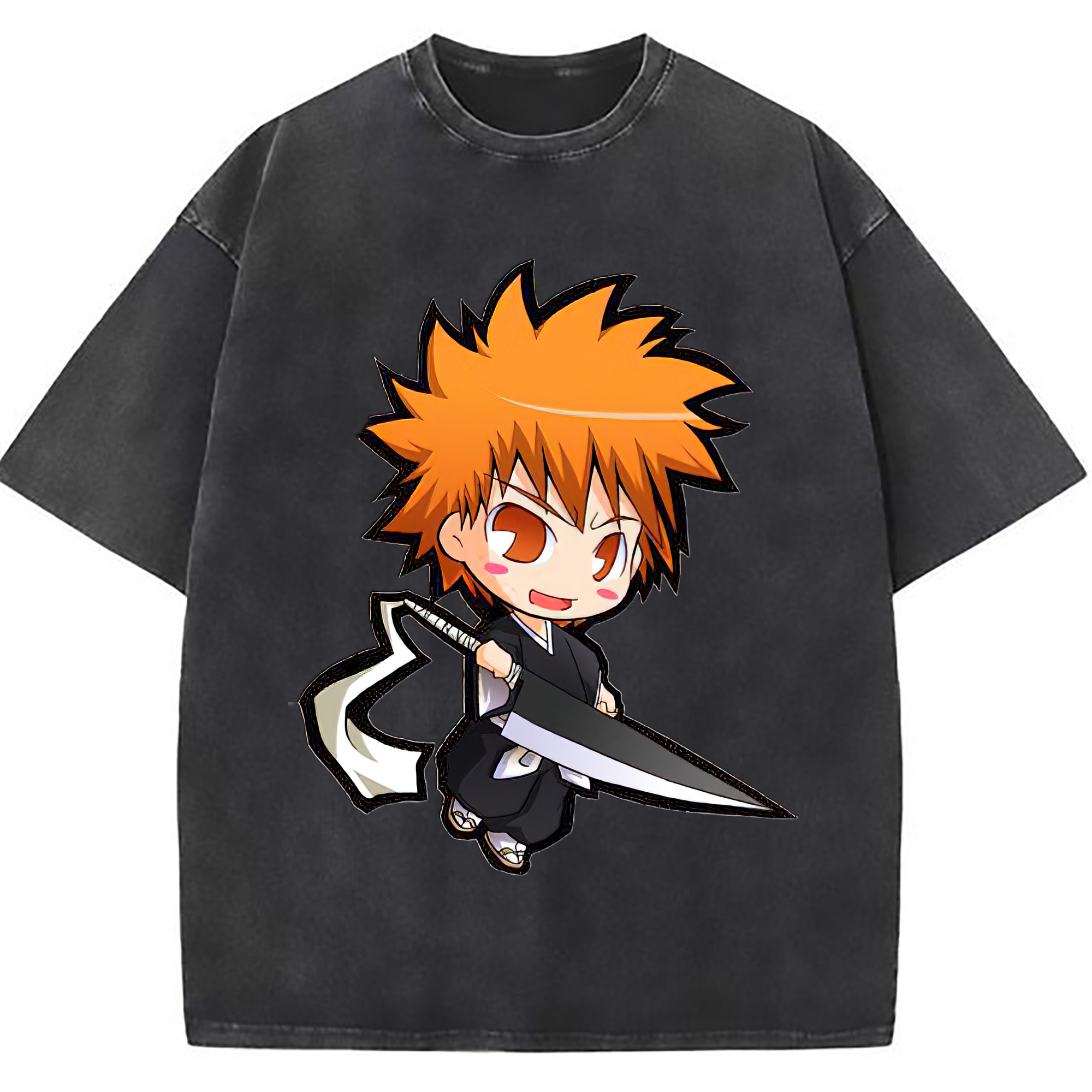 （画像用） ブリーチ 黒崎一護（くろさき いちご）BLEACH Kurosaki Ichigo 綿100% ヴィンテージ風 半袖Tシャツ（フロントプリント）
