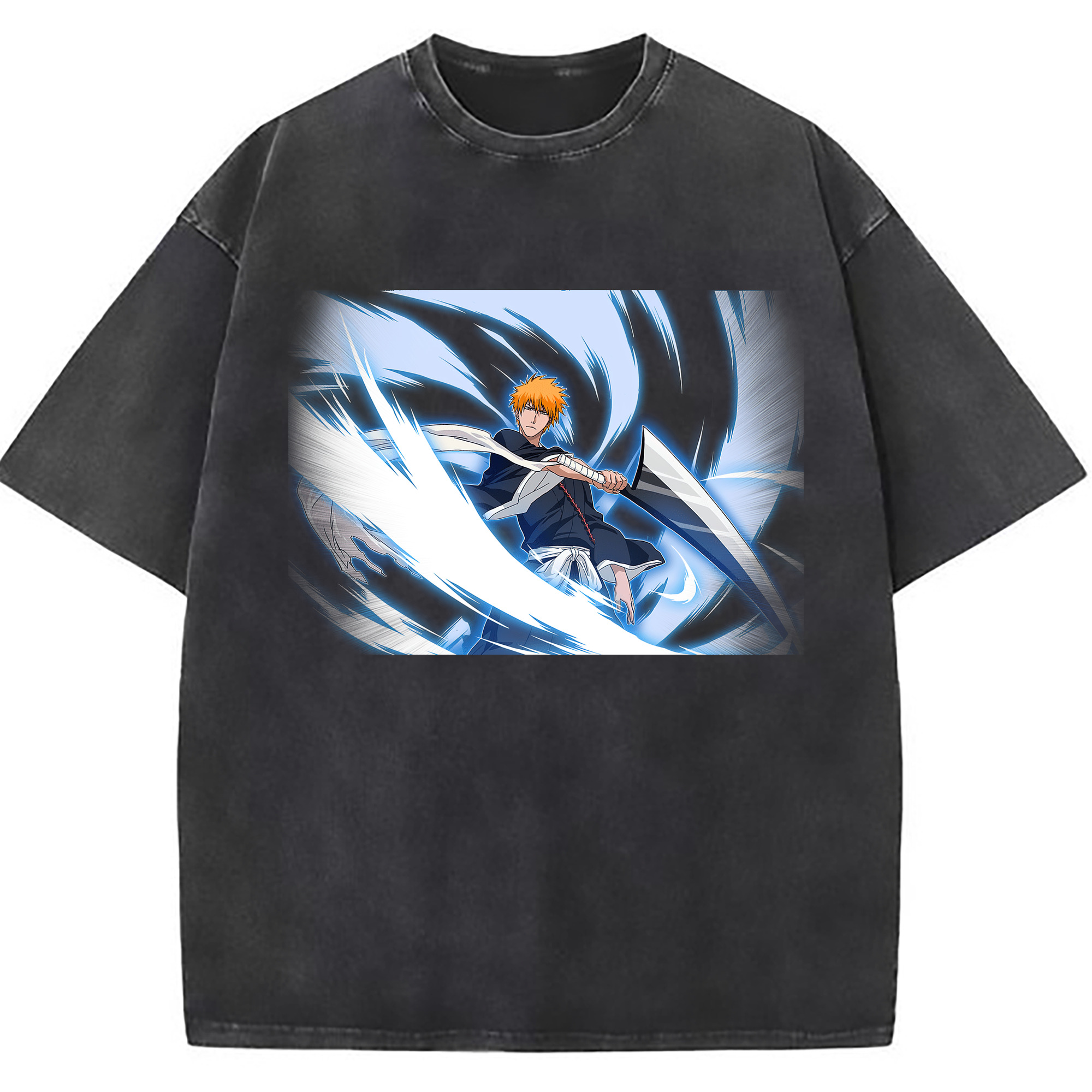 （画像用） ブリーチ 黒崎一護（くろさき いちご）BLEACH Kurosaki Ichigo 綿100% ヴィンテージ風 半袖Tシャツ（フロントプリント）