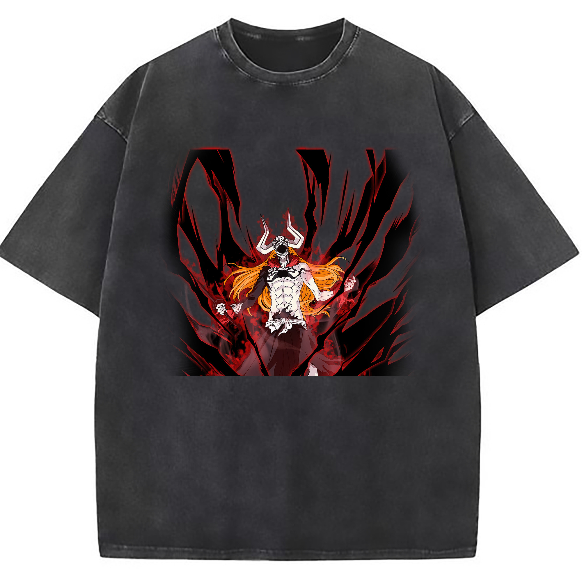 （画像用） ブリーチ 黒崎一護（くろさき いちご）BLEACH Kurosaki Ichigo 綿100% ヴィンテージ風 半袖Tシャツ（フロントプリント）