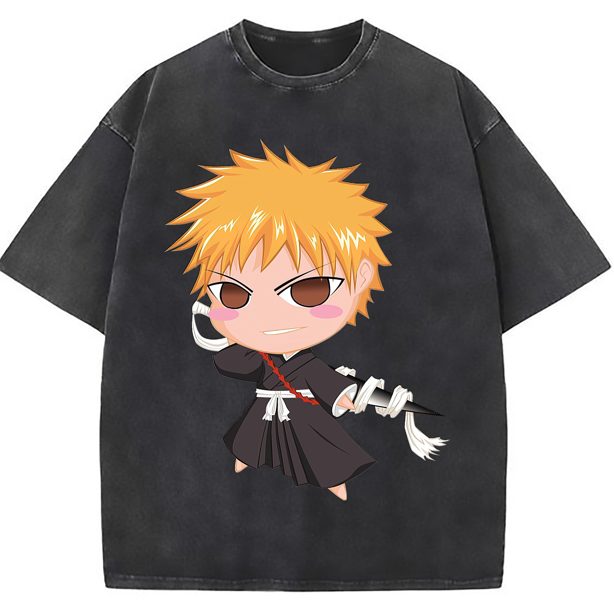 （画像用） ブリーチ 黒崎一護（くろさき いちご）BLEACH Kurosaki Ichigo 綿100% ヴィンテージ風 半袖Tシャツ（フロントプリント）