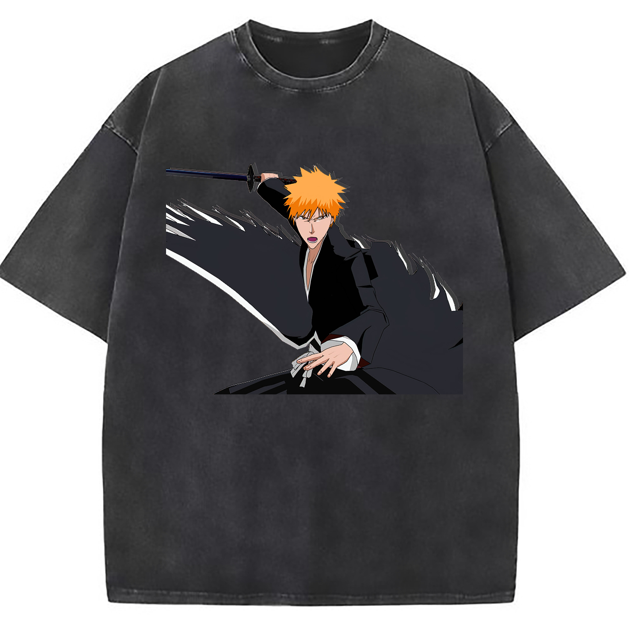 （画像用） ブリーチ 黒崎一護（くろさき いちご）BLEACH Kurosaki Ichigo 綿100% ヴィンテージ風 半袖Tシャツ（フロントプリント）