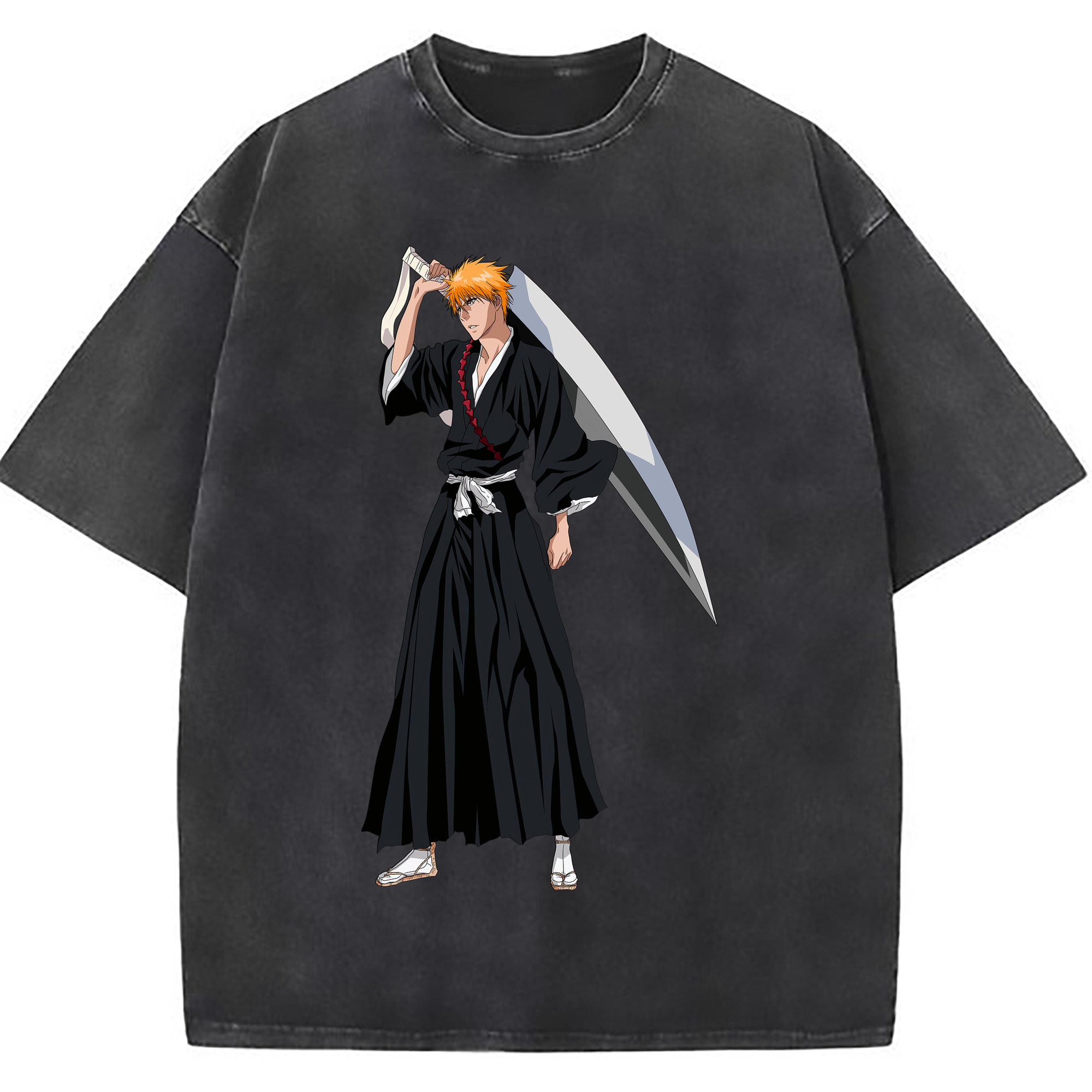 （画像用） ブリーチ 黒崎一護（くろさき いちご）BLEACH Kurosaki Ichigo 綿100% ヴィンテージ風 半袖Tシャツ（フロントプリント）