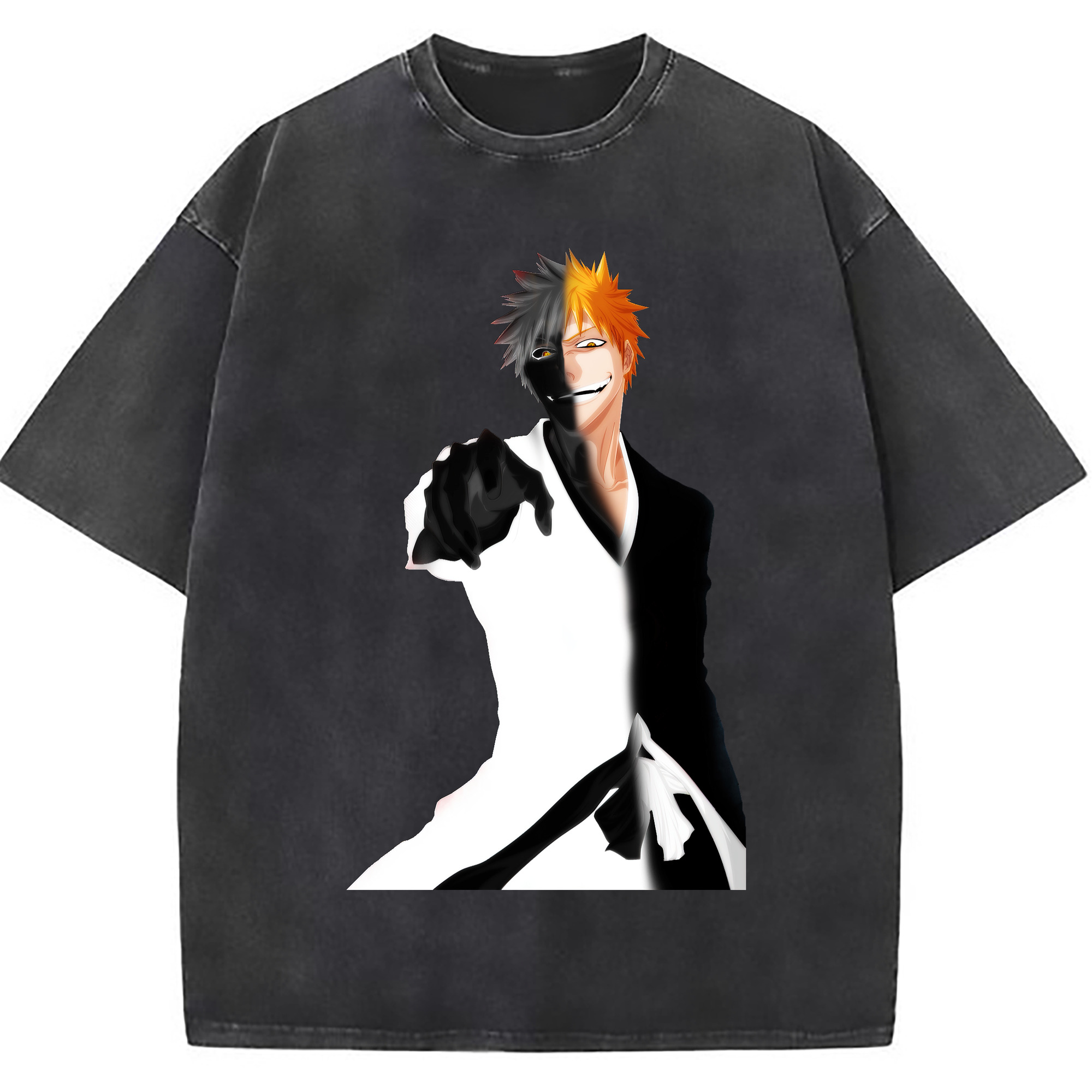 （画像用） ブリーチ 黒崎一護（くろさき いちご）BLEACH Kurosaki Ichigo 綿100% ヴィンテージ風 半袖Tシャツ（フロントプリント）