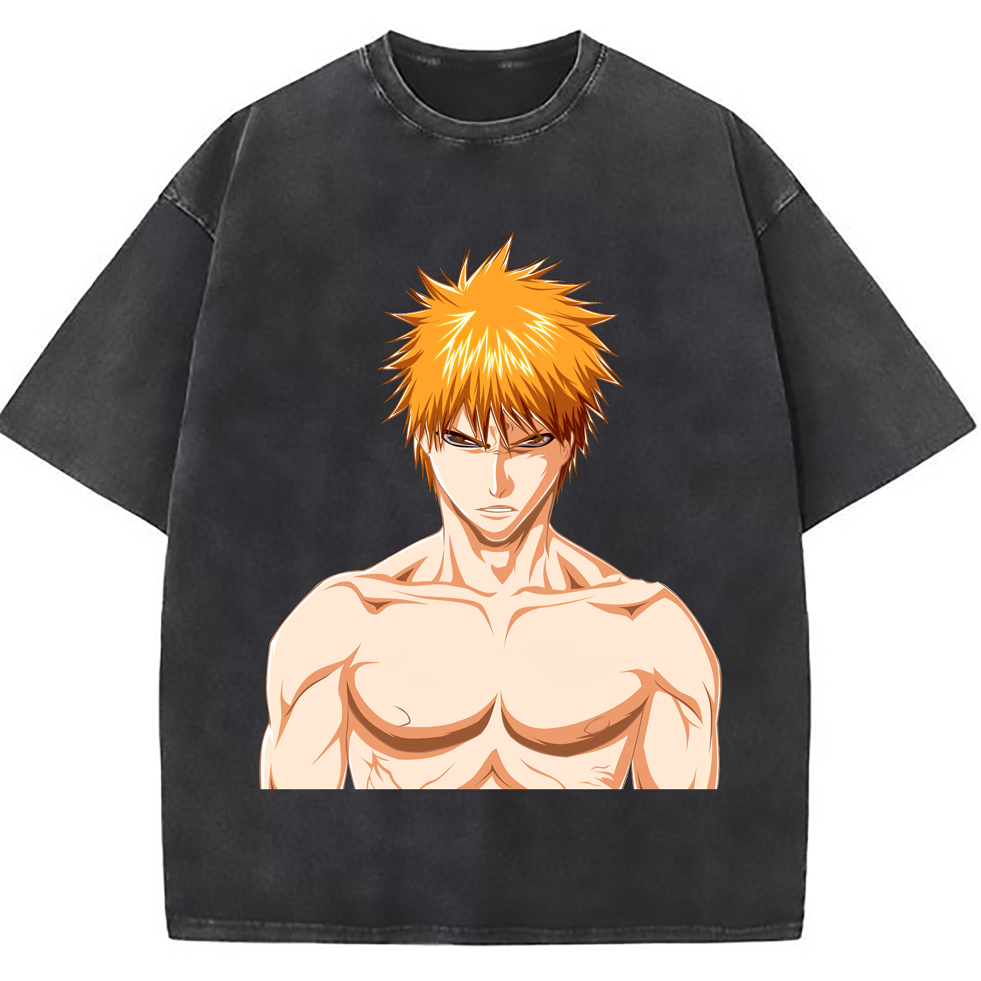 （画像用） ブリーチ 黒崎一護（くろさき いちご）BLEACH Kurosaki Ichigo 綿100% ヴィンテージ風 半袖Tシャツ（フロントプリント）