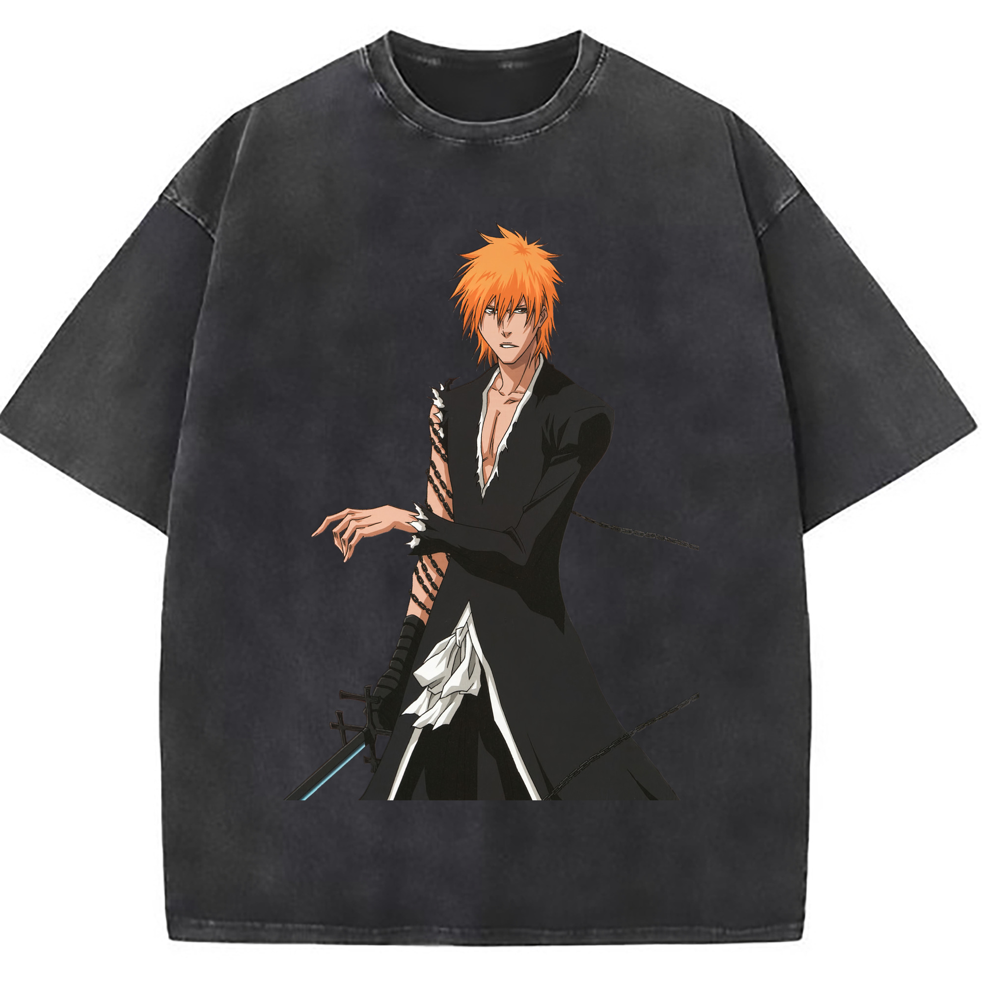 （画像用） ブリーチ 黒崎一護（くろさき いちご）BLEACH Kurosaki Ichigo 綿100% ヴィンテージ風 半袖Tシャツ（フロントプリント）