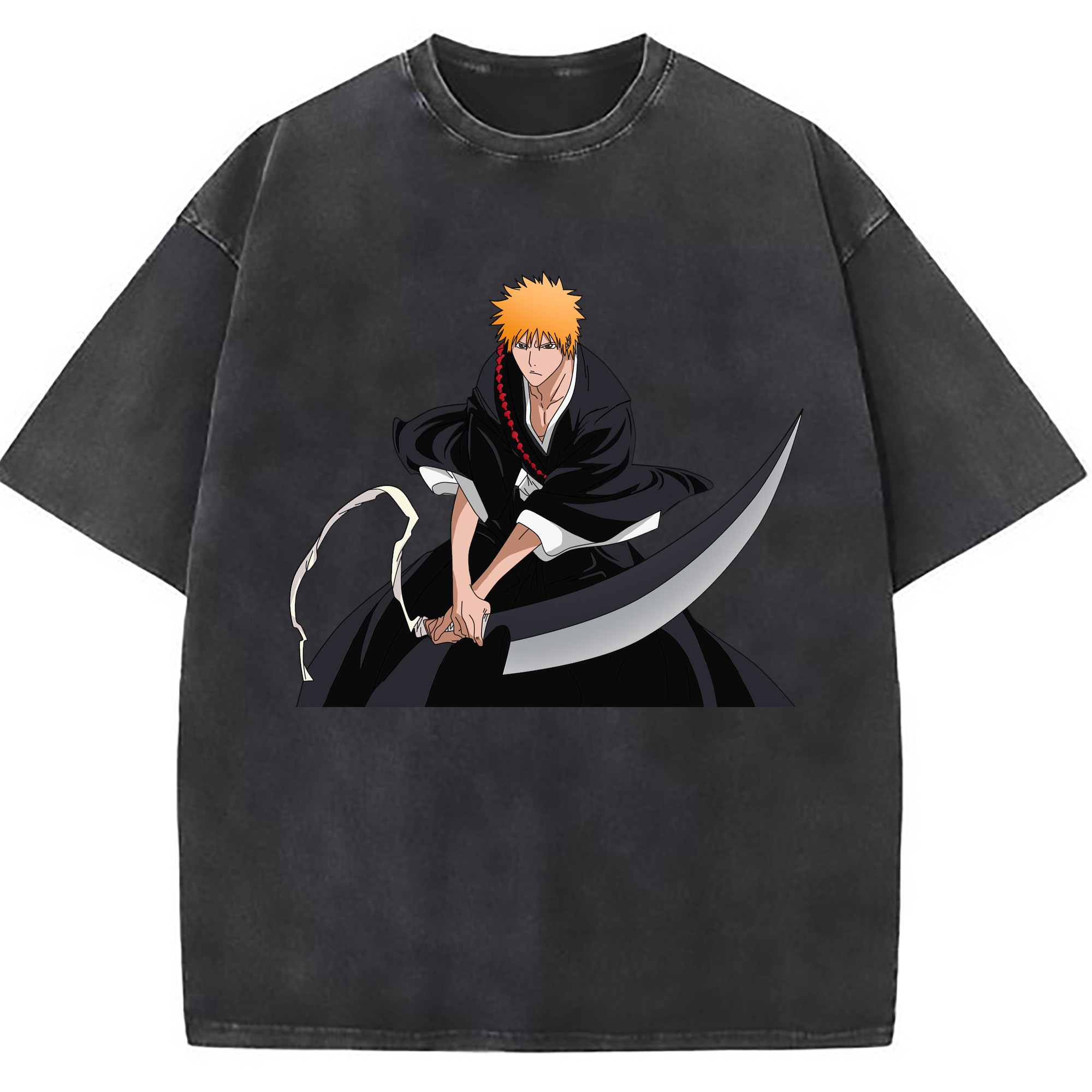 （画像用） ブリーチ 黒崎一護（くろさき いちご）BLEACH Kurosaki Ichigo 綿100% ヴィンテージ風 半袖Tシャツ（フロントプリント）