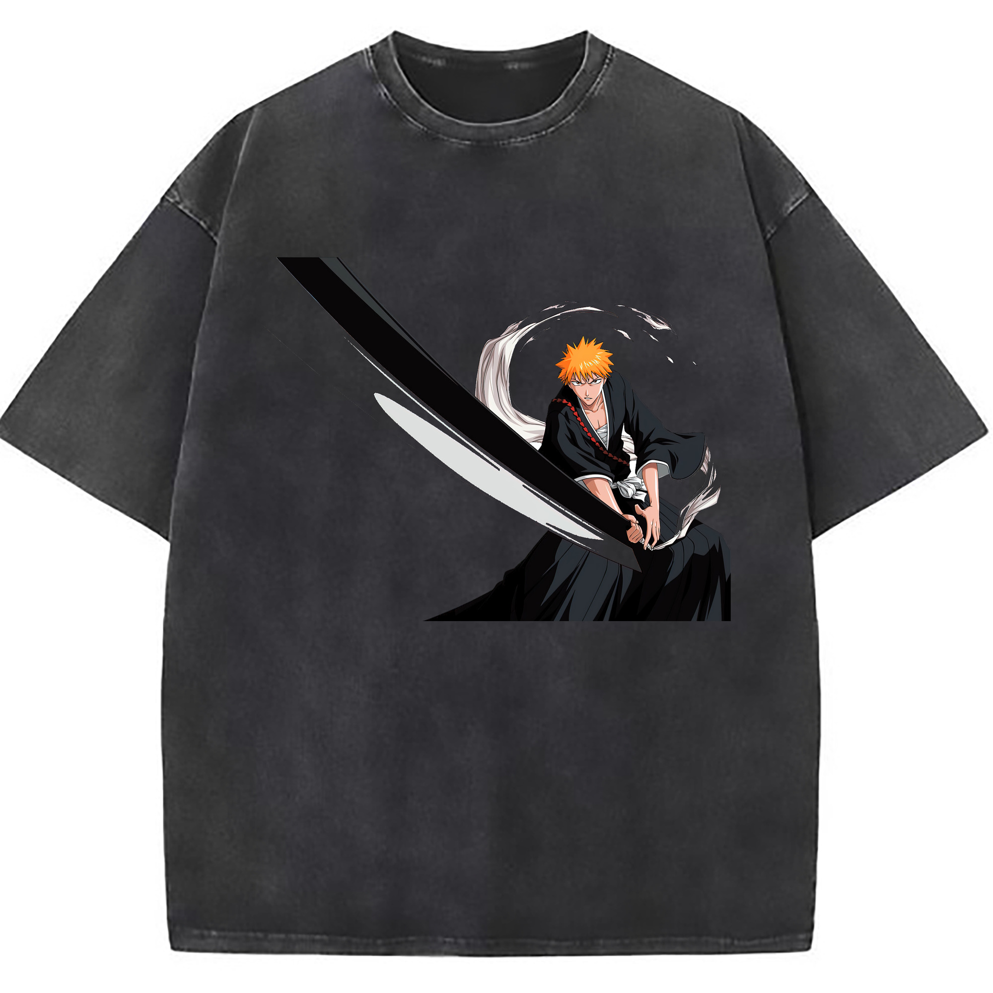 （画像用） ブリーチ 黒崎一護（くろさき いちご）BLEACH Kurosaki Ichigo 綿100% ヴィンテージ風 半袖Tシャツ（フロントプリント）