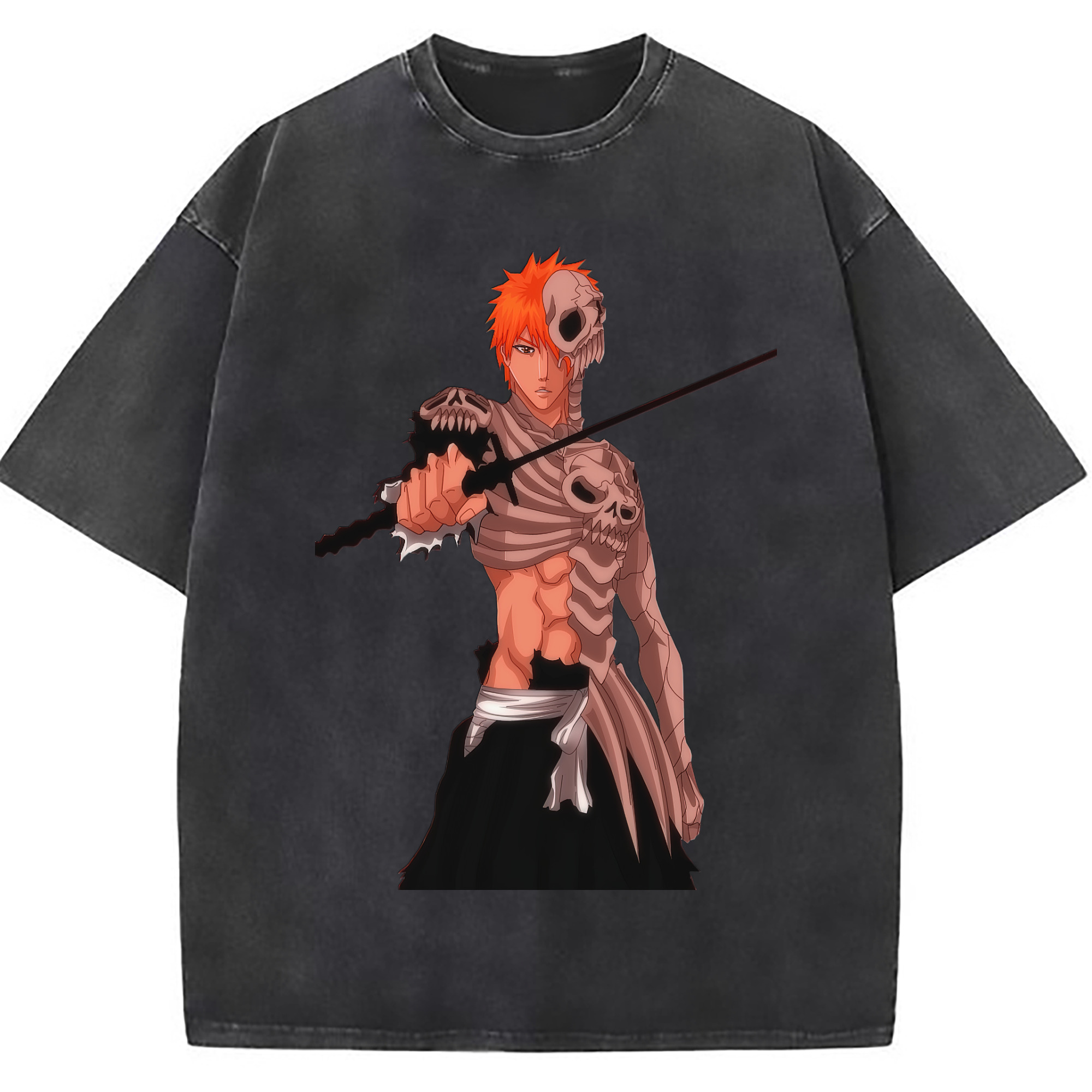 （画像用） ブリーチ 黒崎一護（くろさき いちご）BLEACH Kurosaki Ichigo 綿100% ヴィンテージ風 半袖Tシャツ（フロントプリント）