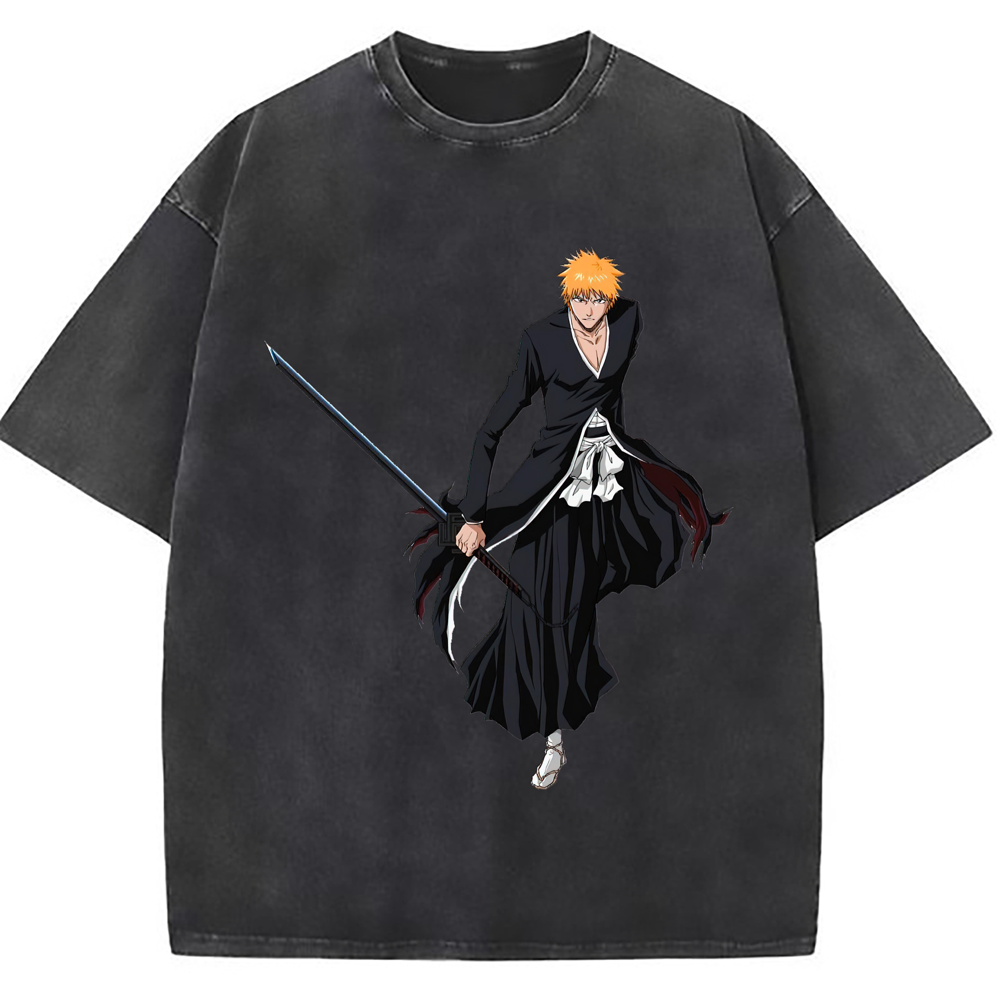 （画像用） ブリーチ 黒崎一護（くろさき いちご）BLEACH Kurosaki Ichigo 綿100% ヴィンテージ風 半袖Tシャツ（フロントプリント）