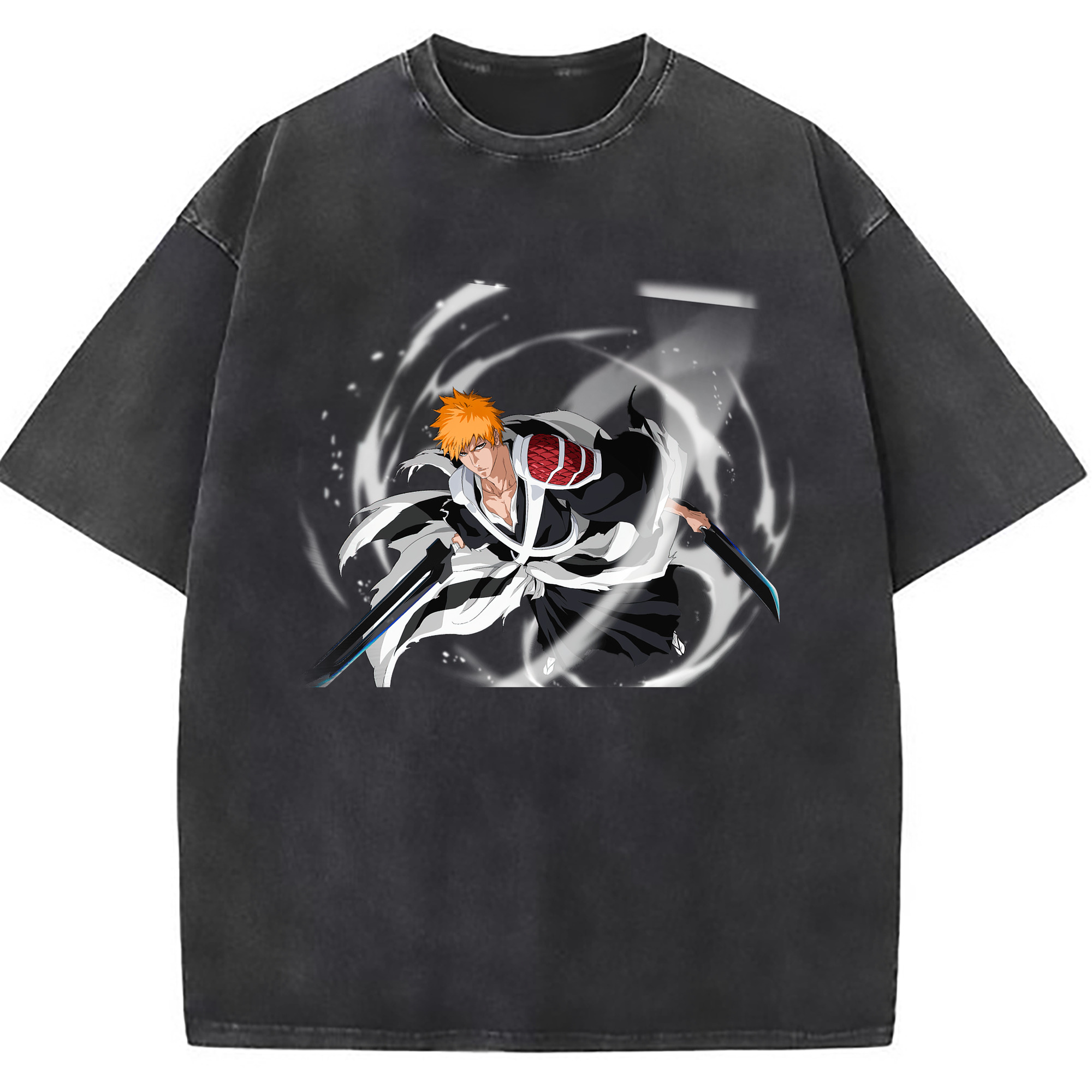 （画像用） ブリーチ 黒崎一護（くろさき いちご）BLEACH Kurosaki Ichigo 綿100% ヴィンテージ風 半袖Tシャツ（フロントプリント）