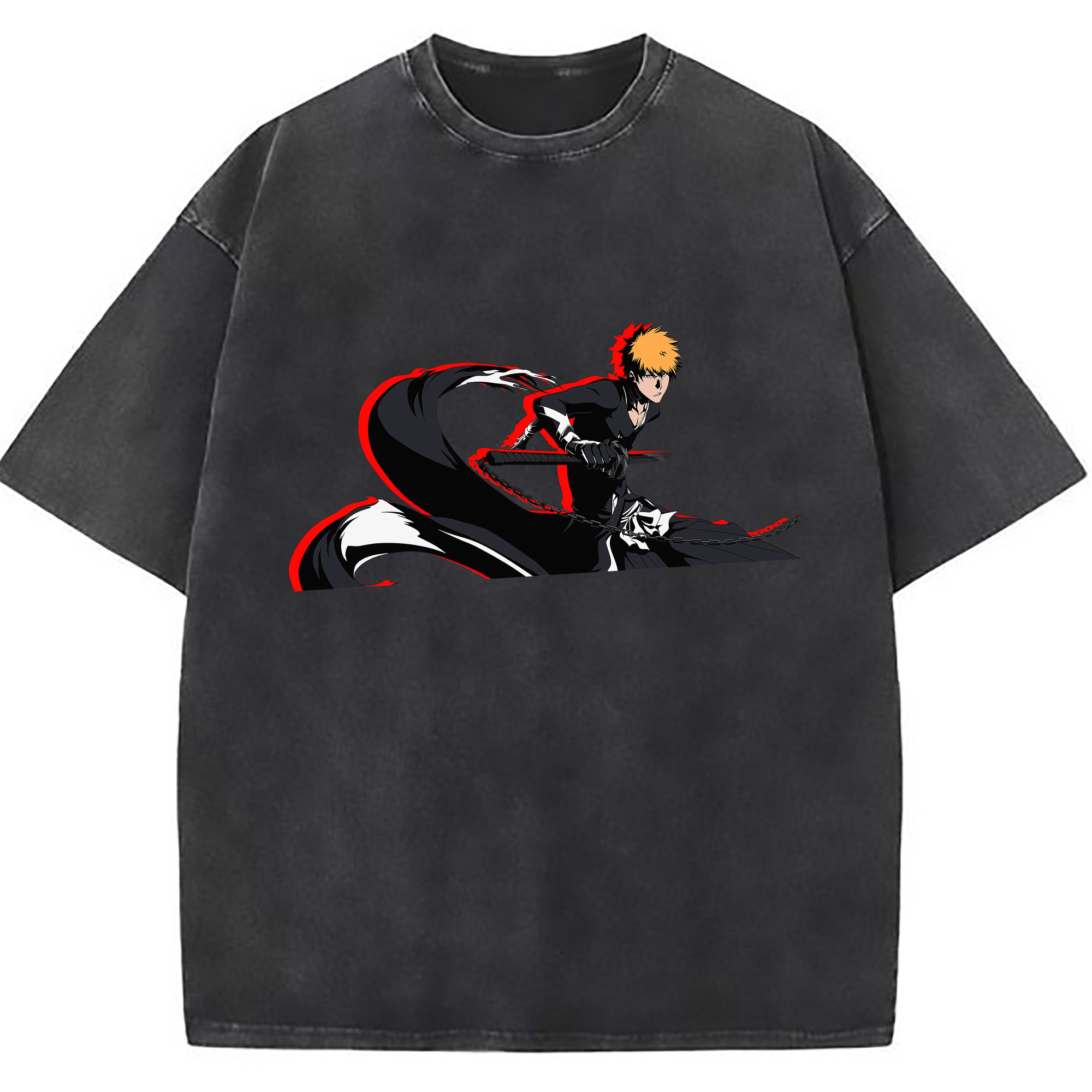 （画像用） ブリーチ 黒崎一護（くろさき いちご）BLEACH Kurosaki Ichigo 綿100% ヴィンテージ風 半袖Tシャツ（フロントプリント）