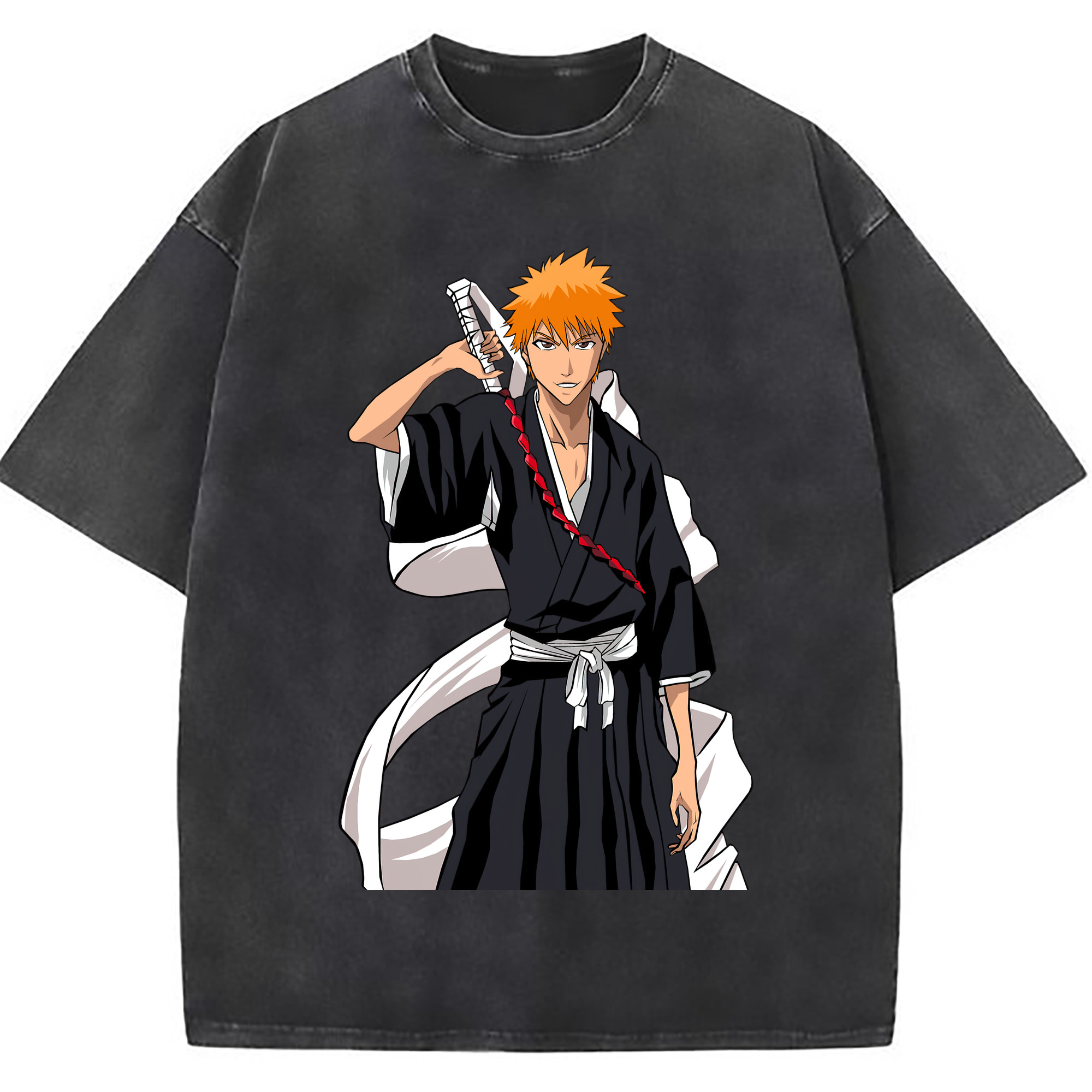 （画像用） ブリーチ 黒崎一護（くろさき いちご）BLEACH Kurosaki Ichigo 綿100% ヴィンテージ風 半袖Tシャツ（フロントプリント）