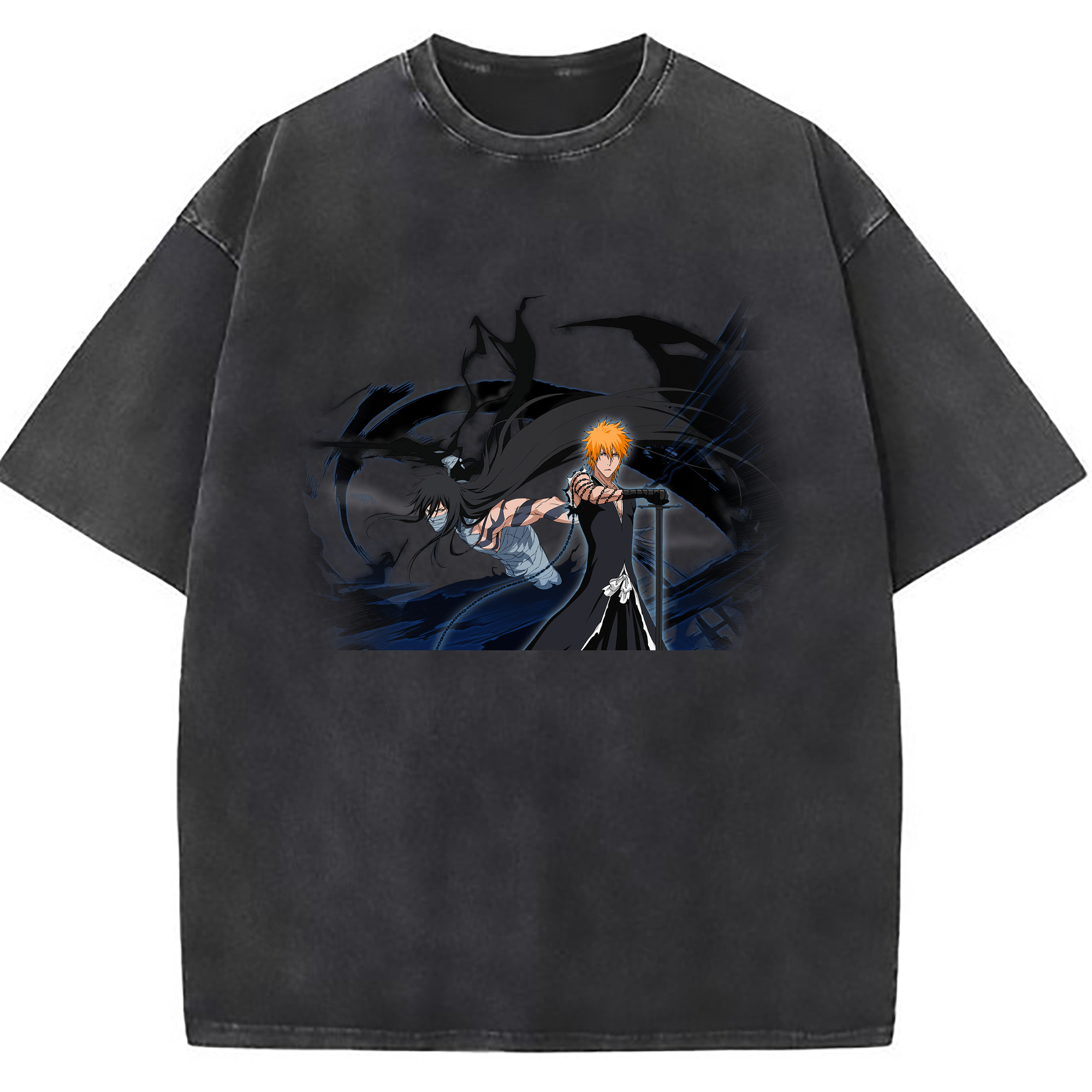 （画像用） ブリーチ 黒崎一護（くろさき いちご）BLEACH Kurosaki Ichigo 綿100% ヴィンテージ風 半袖Tシャツ（フロントプリント）