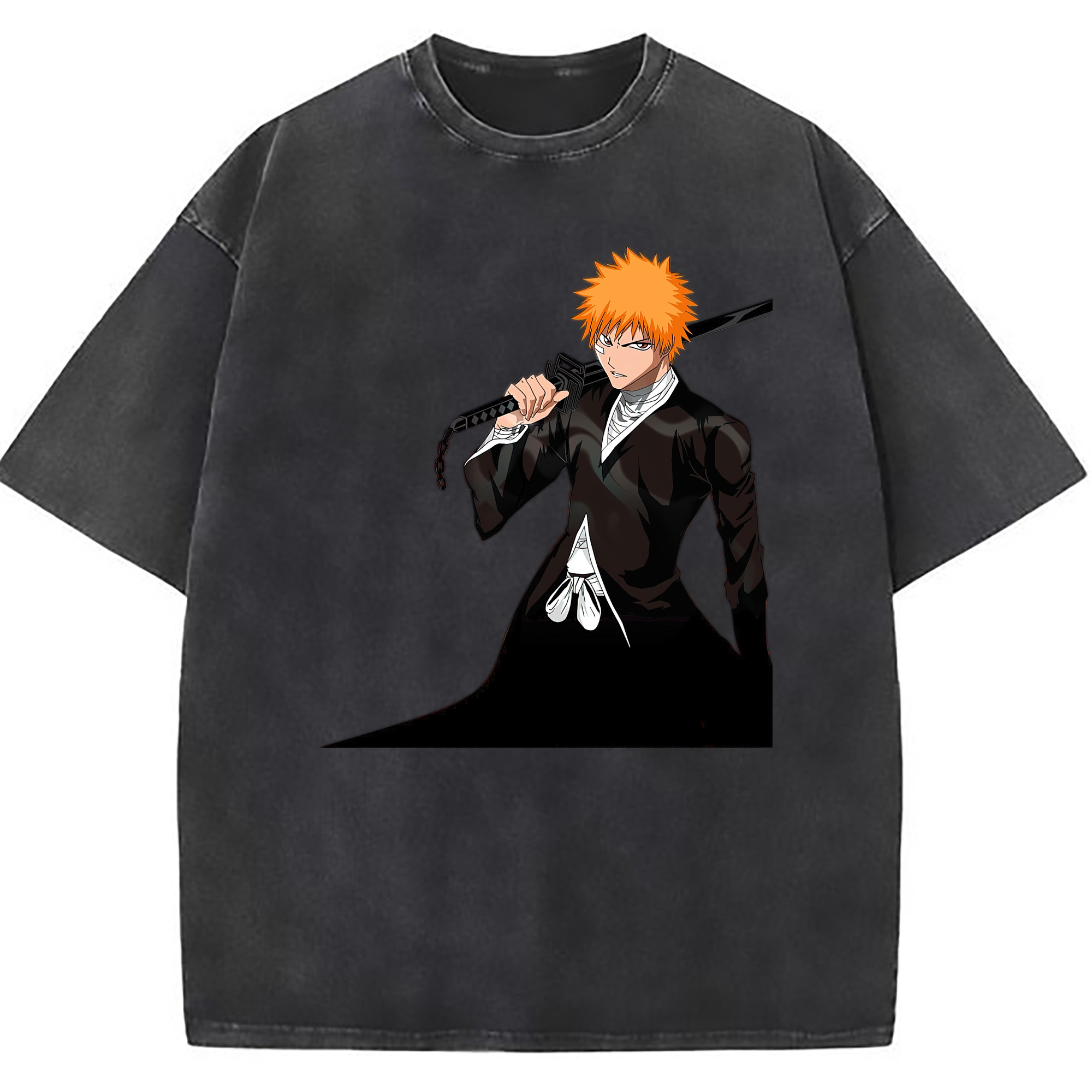 （画像用） ブリーチ 黒崎一護（くろさき いちご）BLEACH Kurosaki Ichigo 綿100% ヴィンテージ風 半袖Tシャツ（フロントプリント）