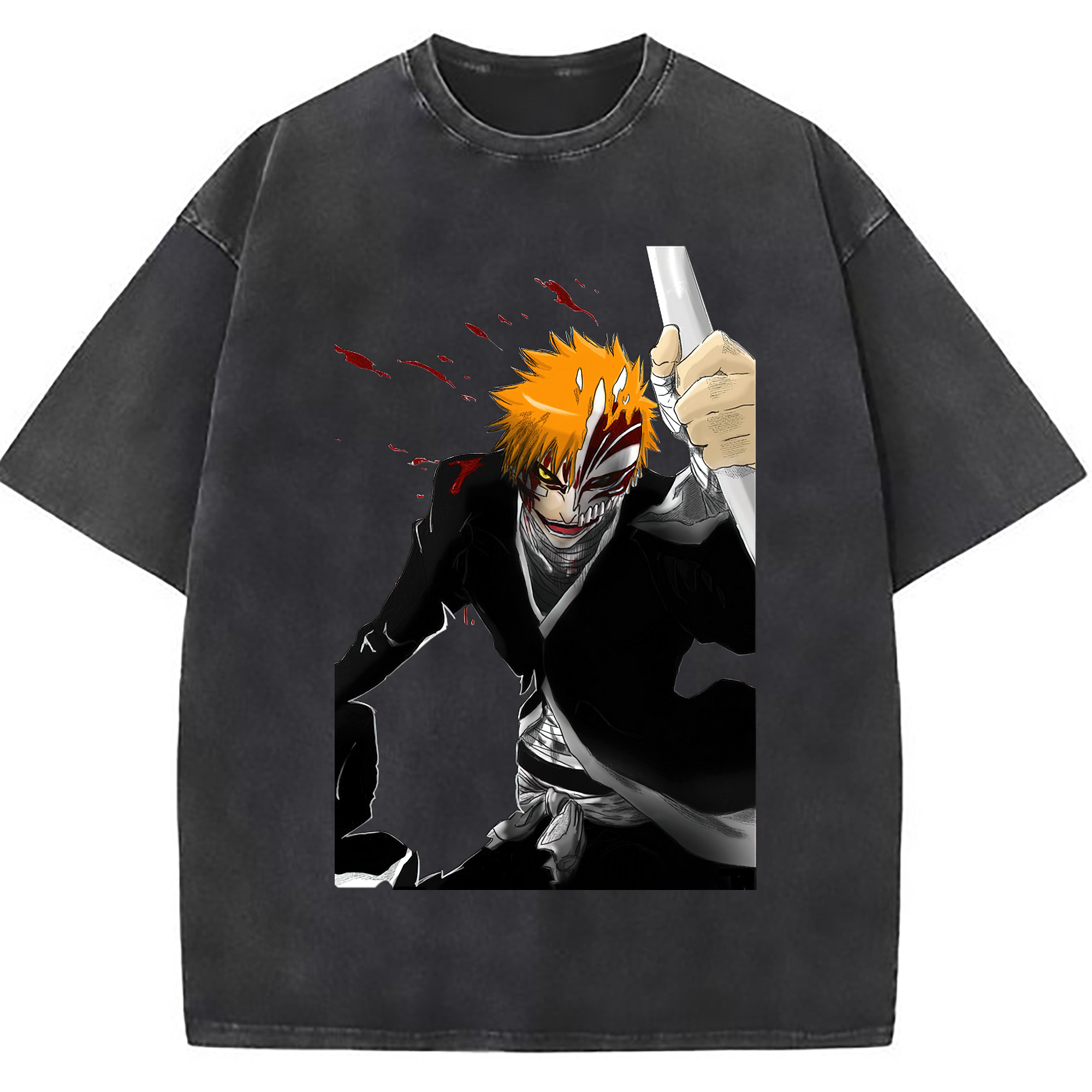 （画像用） ブリーチ 黒崎一護（くろさき いちご）BLEACH Kurosaki Ichigo 綿100% ヴィンテージ風 半袖Tシャツ（フロントプリント）