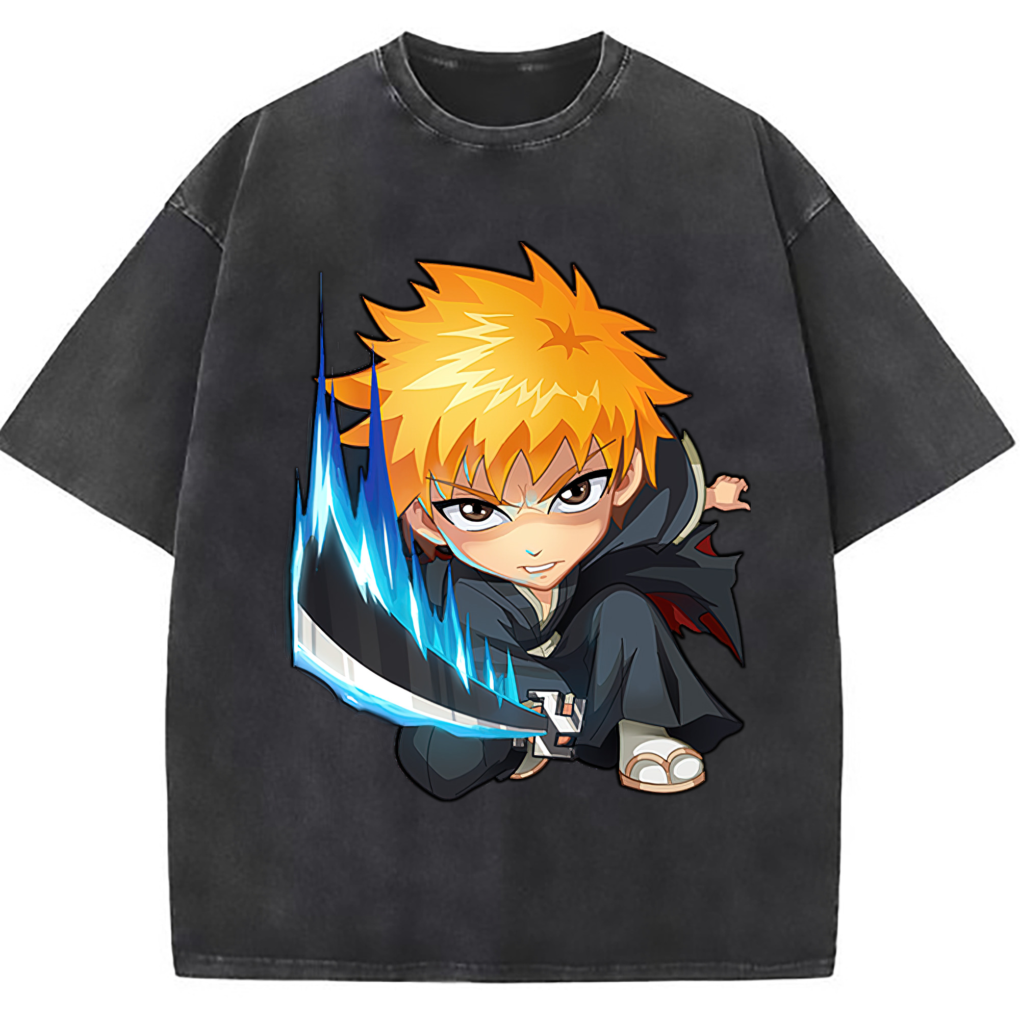 （画像用） ブリーチ 黒崎一護（くろさき いちご）BLEACH Kurosaki Ichigo 綿100% ヴィンテージ風 半袖Tシャツ（フロントプリント）