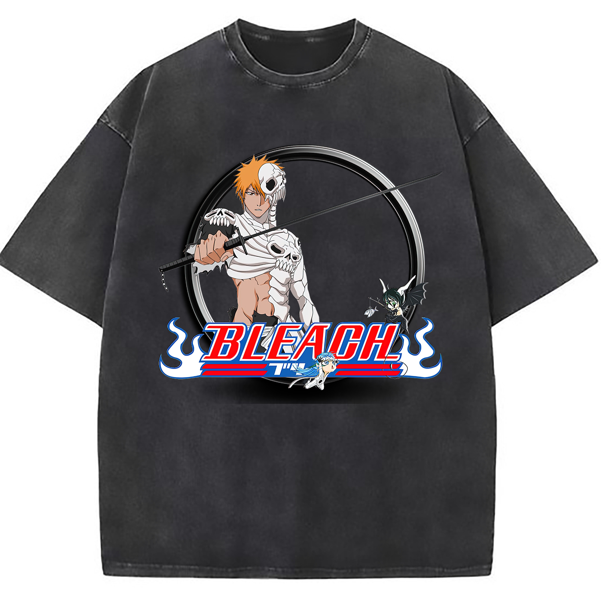 （画像用） ブリーチ 黒崎一護（くろさき いちご）BLEACH Kurosaki Ichigo 綿100% ヴィンテージ風 半袖Tシャツ（フロントプリント）