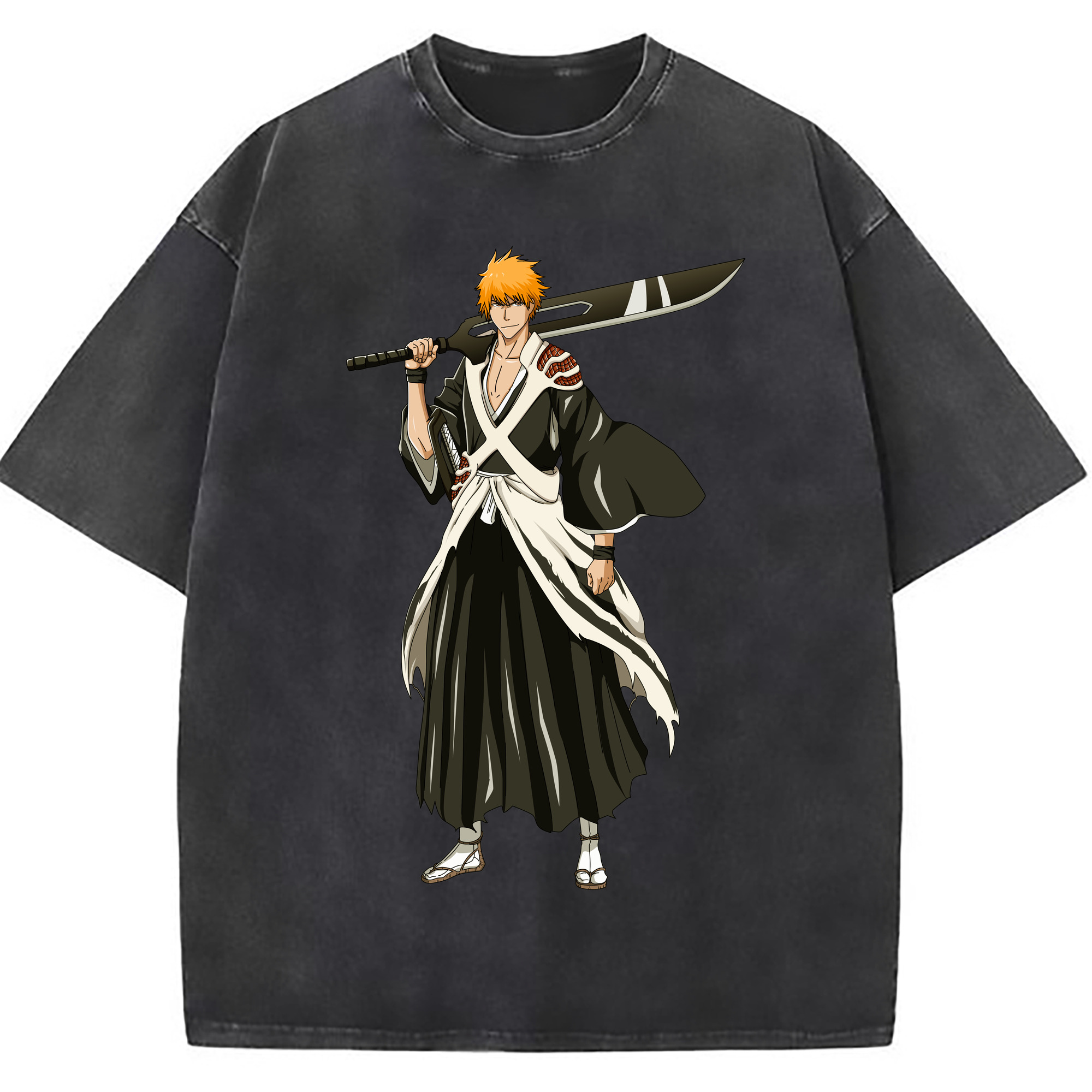 （画像用） ブリーチ 黒崎一護（くろさき いちご）BLEACH Kurosaki Ichigo 綿100% ヴィンテージ風 半袖Tシャツ（フロントプリント）