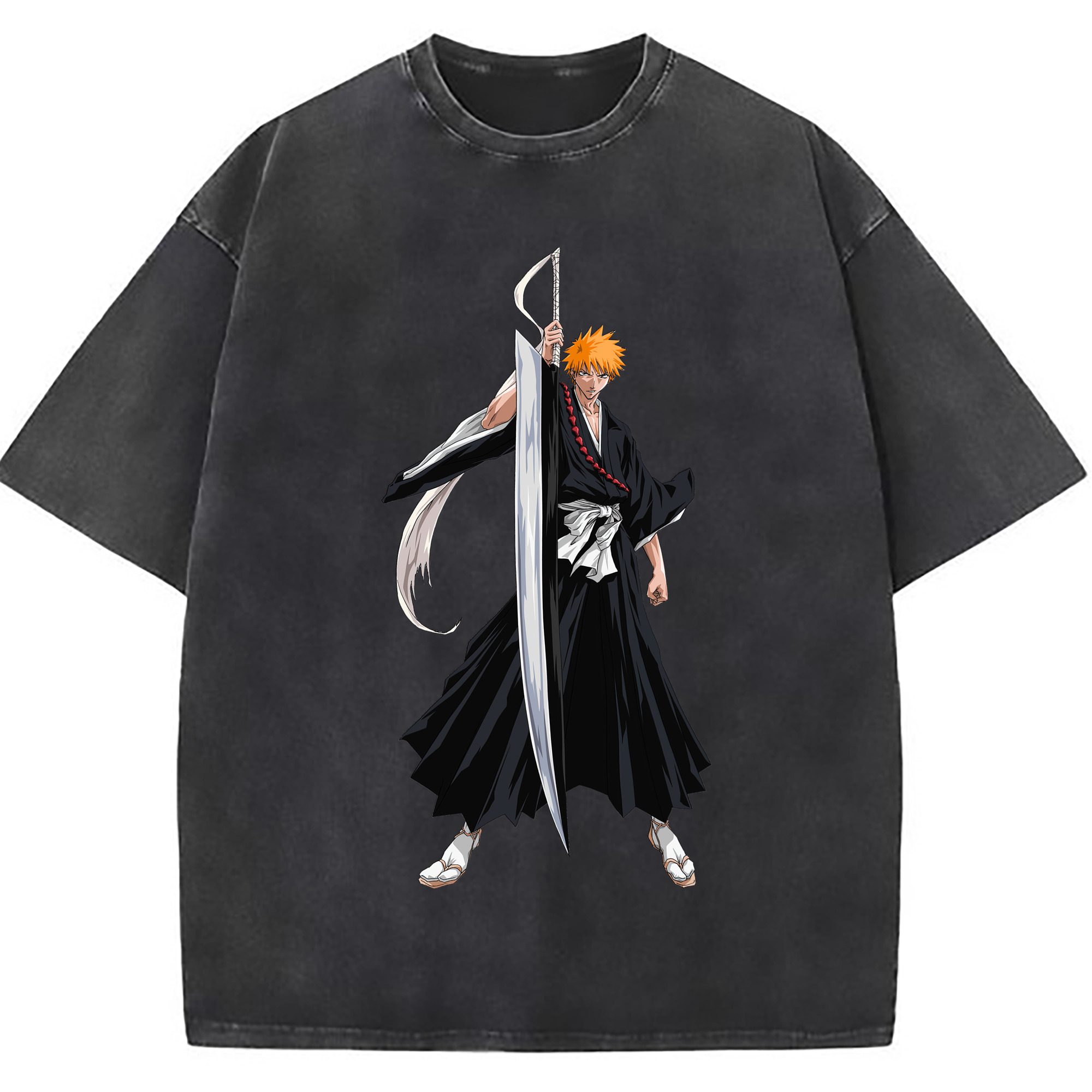 （画像用） ブリーチ 黒崎一護（くろさき いちご）BLEACH Kurosaki Ichigo 綿100% ヴィンテージ風 半袖Tシャツ（フロントプリント）