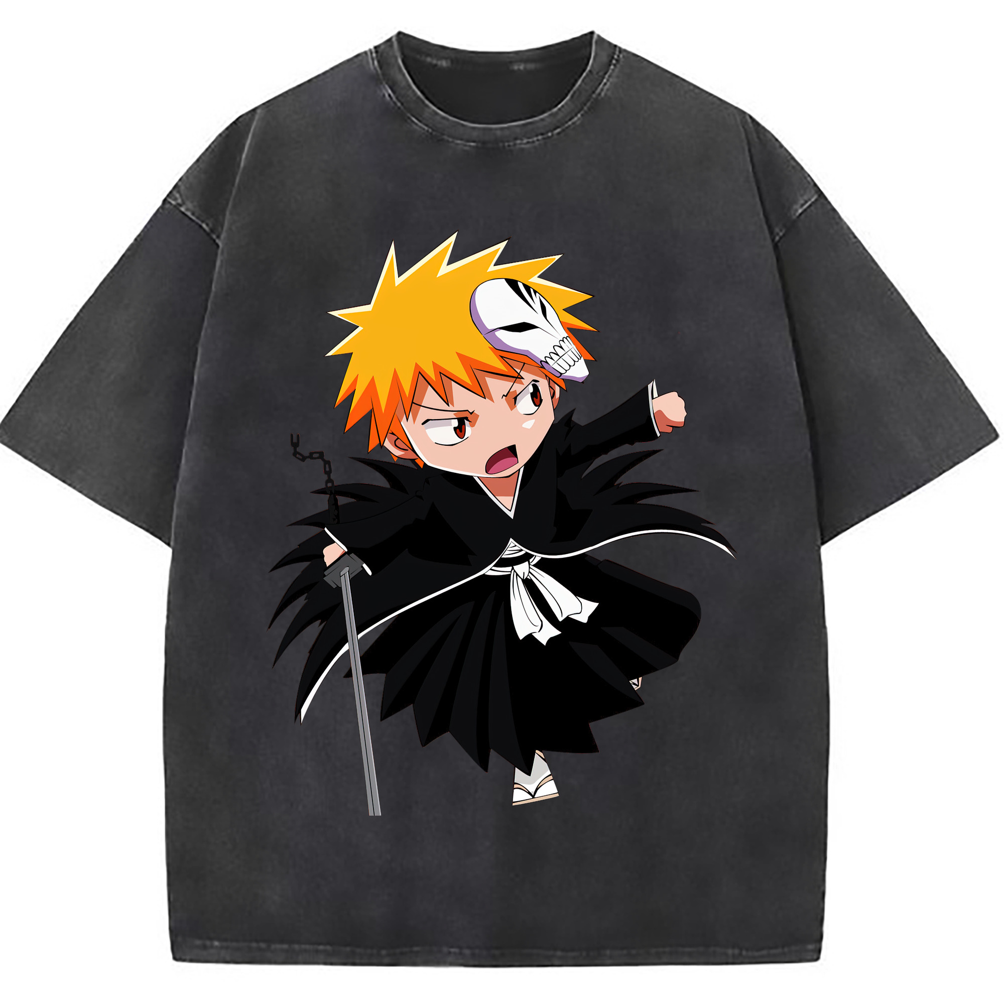 （画像用） ブリーチ 黒崎一護（くろさき いちご）BLEACH Kurosaki Ichigo 綿100% ヴィンテージ風 半袖Tシャツ（フロントプリント）