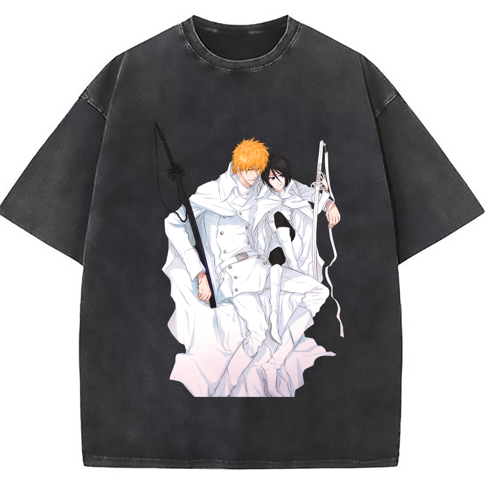 （画像用） ブリーチ 黒崎一護（くろさき いちご）BLEACH Kurosaki Ichigo 綿100% ヴィンテージ風 半袖Tシャツ（フロントプリント）