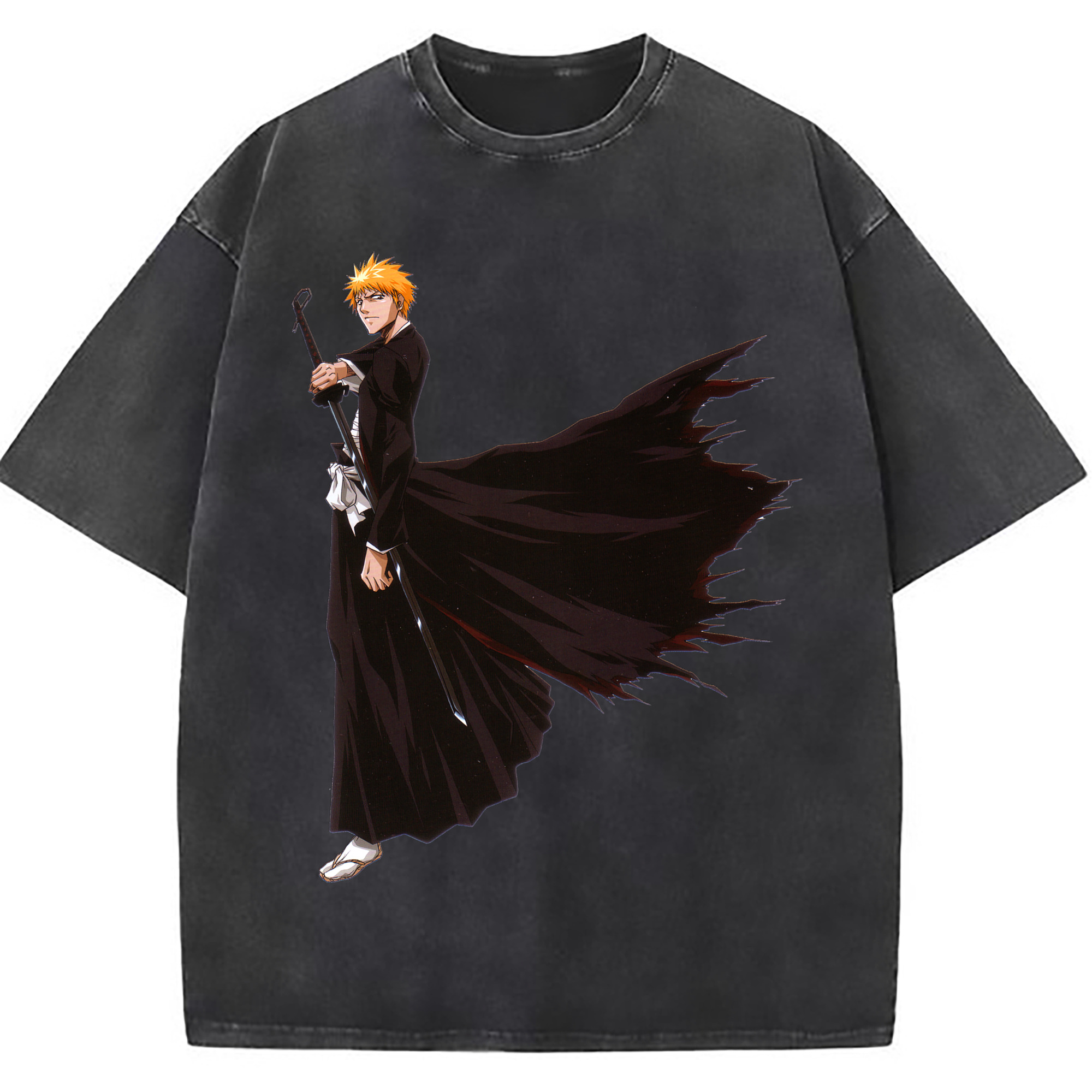 （画像用） ブリーチ 黒崎一護（くろさき いちご）BLEACH Kurosaki Ichigo 綿100% ヴィンテージ風 半袖Tシャツ（フロントプリント）