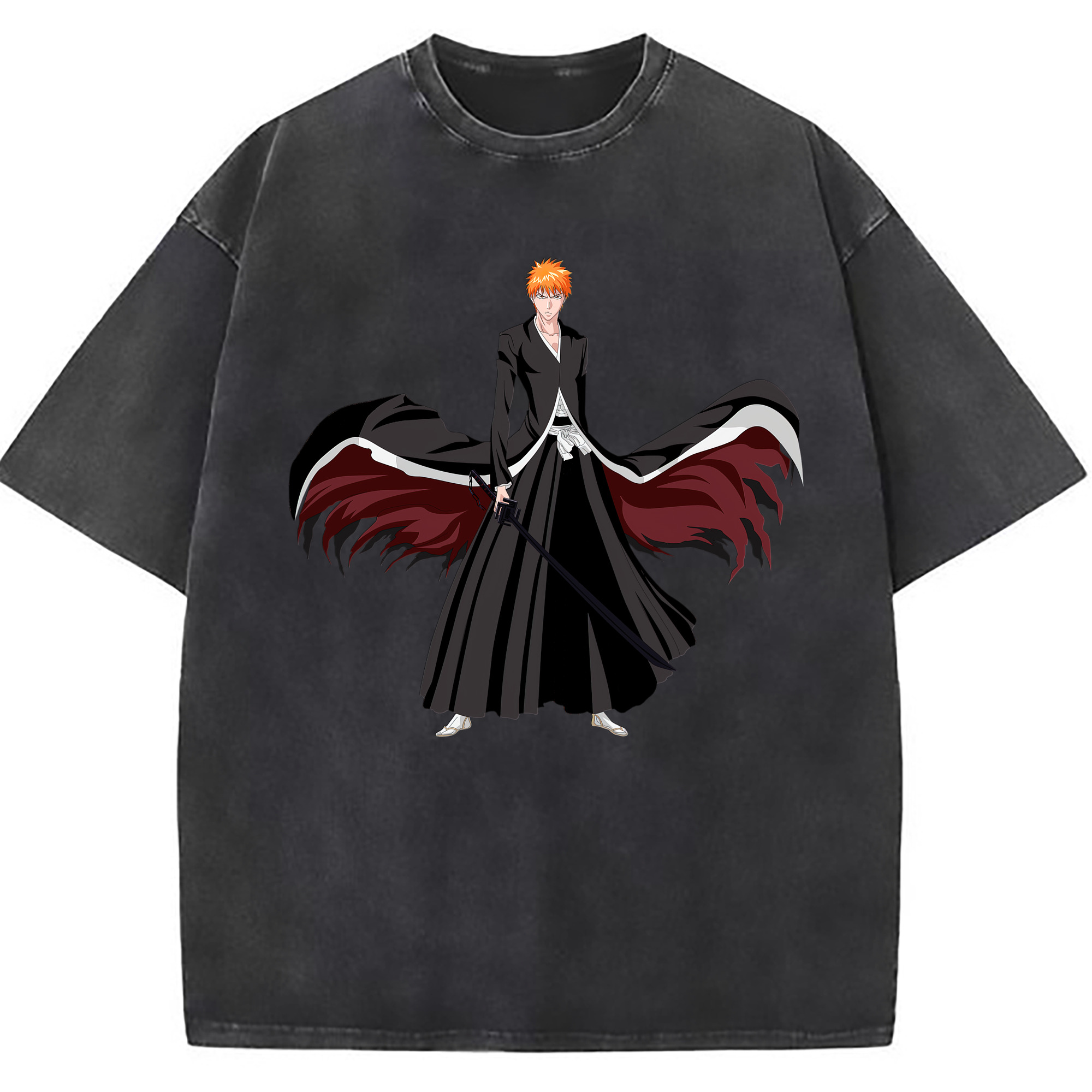 （画像用） ブリーチ 黒崎一護（くろさき いちご）BLEACH Kurosaki Ichigo 綿100% ヴィンテージ風 半袖Tシャツ（フロントプリント）