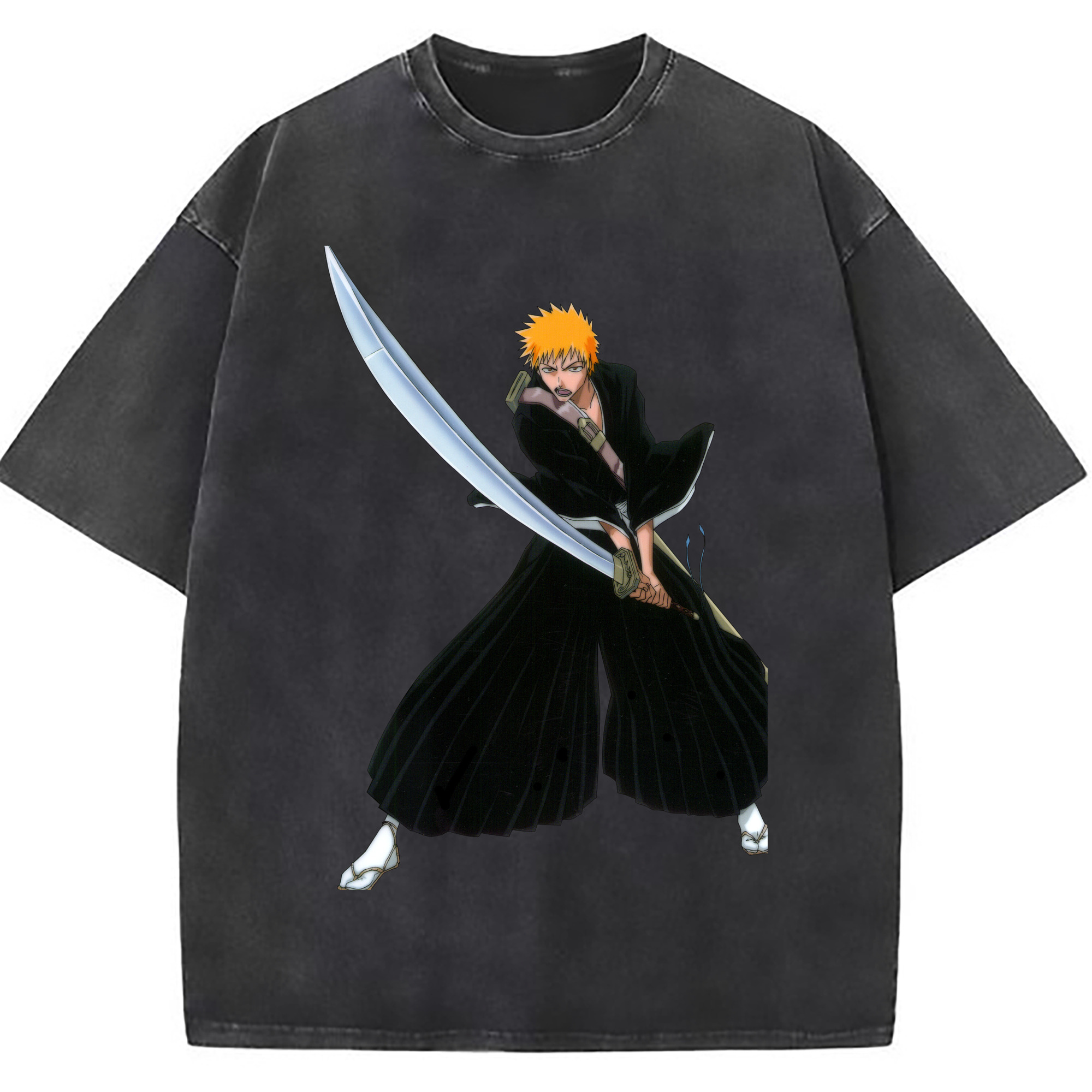 （画像用） ブリーチ 黒崎一護（くろさき いちご）BLEACH Kurosaki Ichigo 綿100% ヴィンテージ風 半袖Tシャツ（フロントプリント）