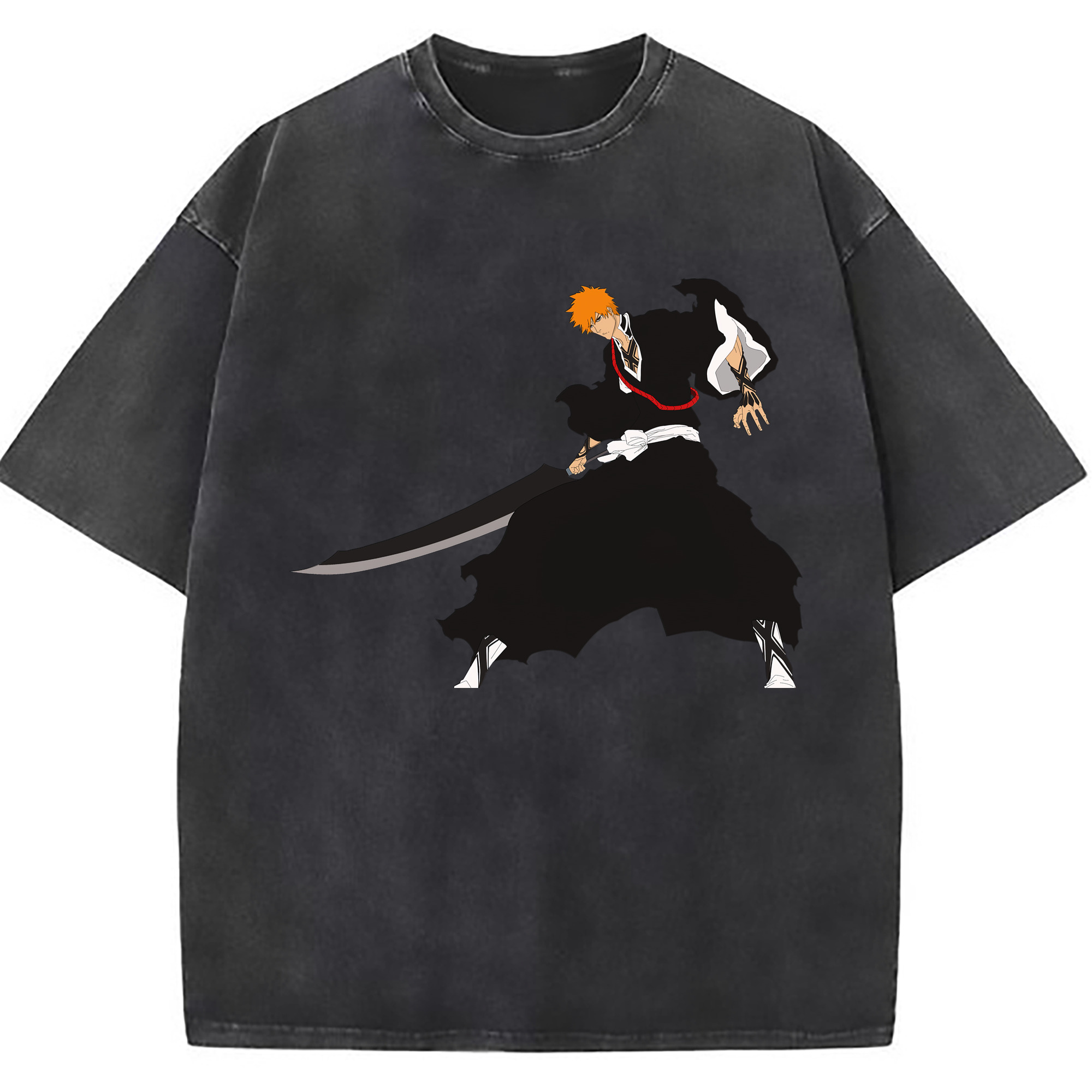 （画像用） ブリーチ 黒崎一護（くろさき いちご）BLEACH Kurosaki Ichigo 綿100% ヴィンテージ風 半袖Tシャツ（フロントプリント）