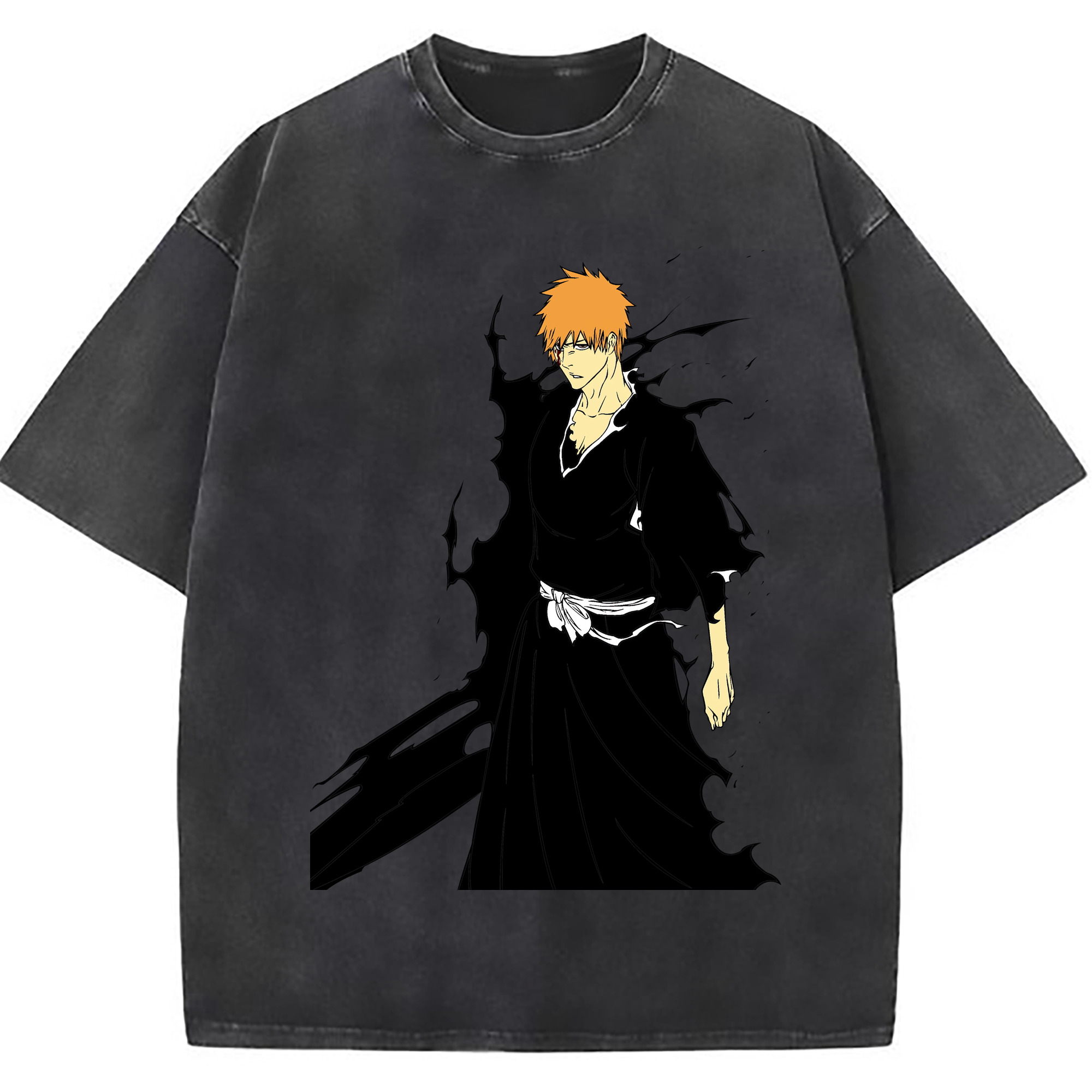（画像用） ブリーチ 黒崎一護（くろさき いちご）BLEACH Kurosaki Ichigo 綿100% ヴィンテージ風 半袖Tシャツ（フロントプリント）