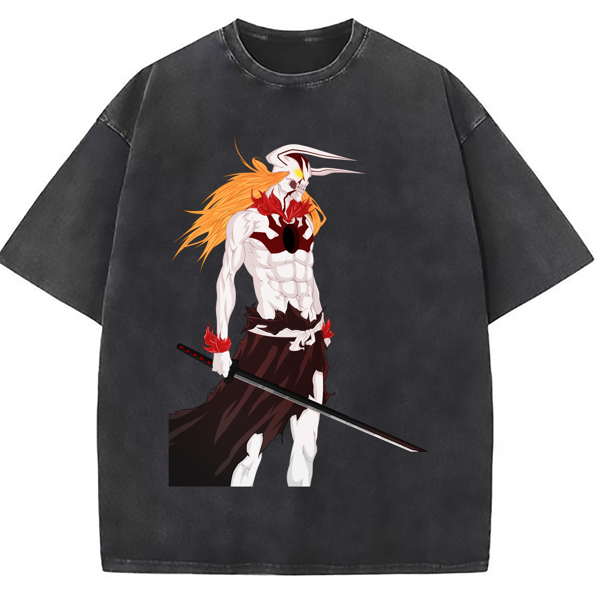 （画像用） ブリーチ 黒崎一護（くろさき いちご）BLEACH Kurosaki Ichigo 綿100% ヴィンテージ風 半袖Tシャツ（フロントプリント）