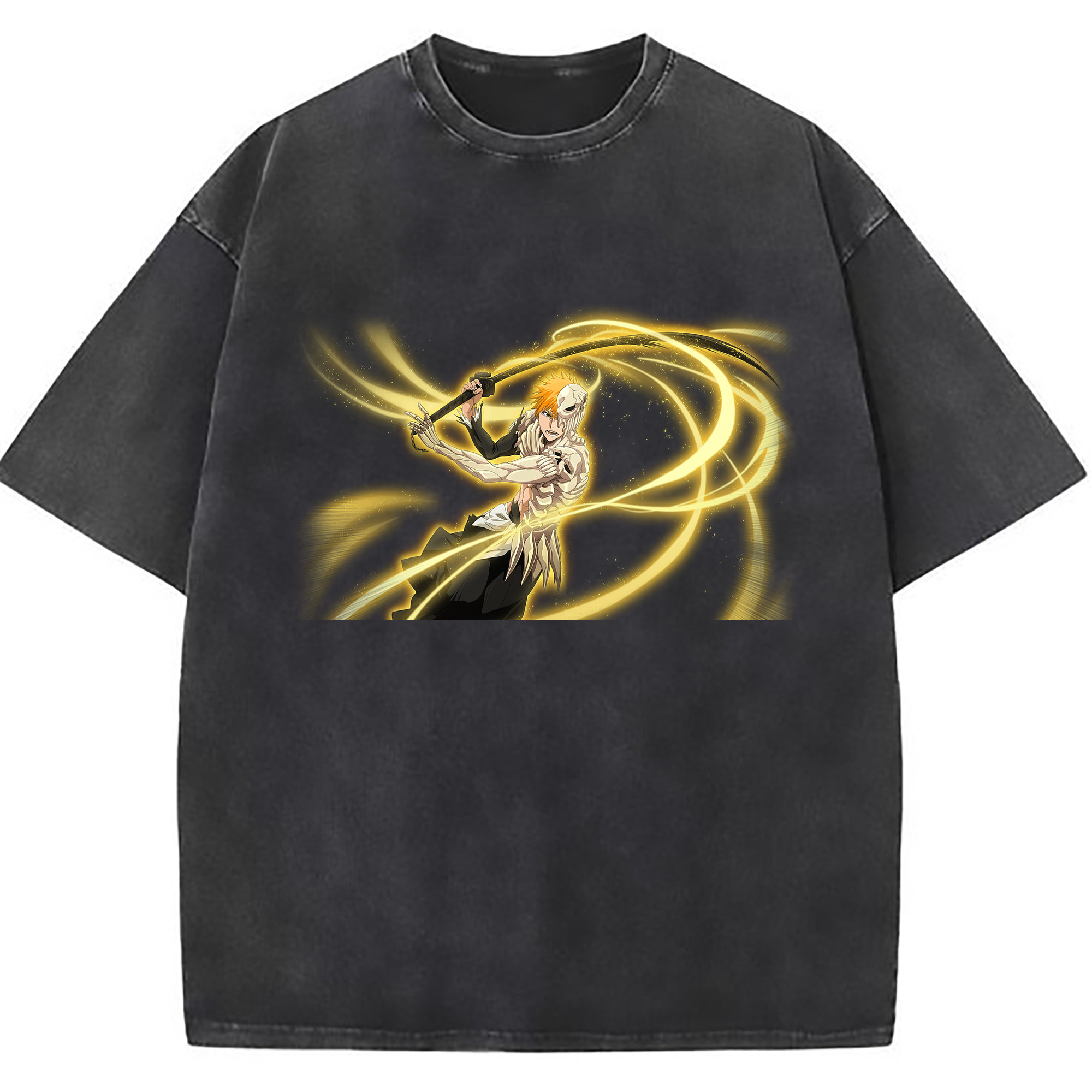 （画像用） ブリーチ 黒崎一護（くろさき いちご）BLEACH Kurosaki Ichigo 綿100% ヴィンテージ風 半袖Tシャツ（フロントプリント）