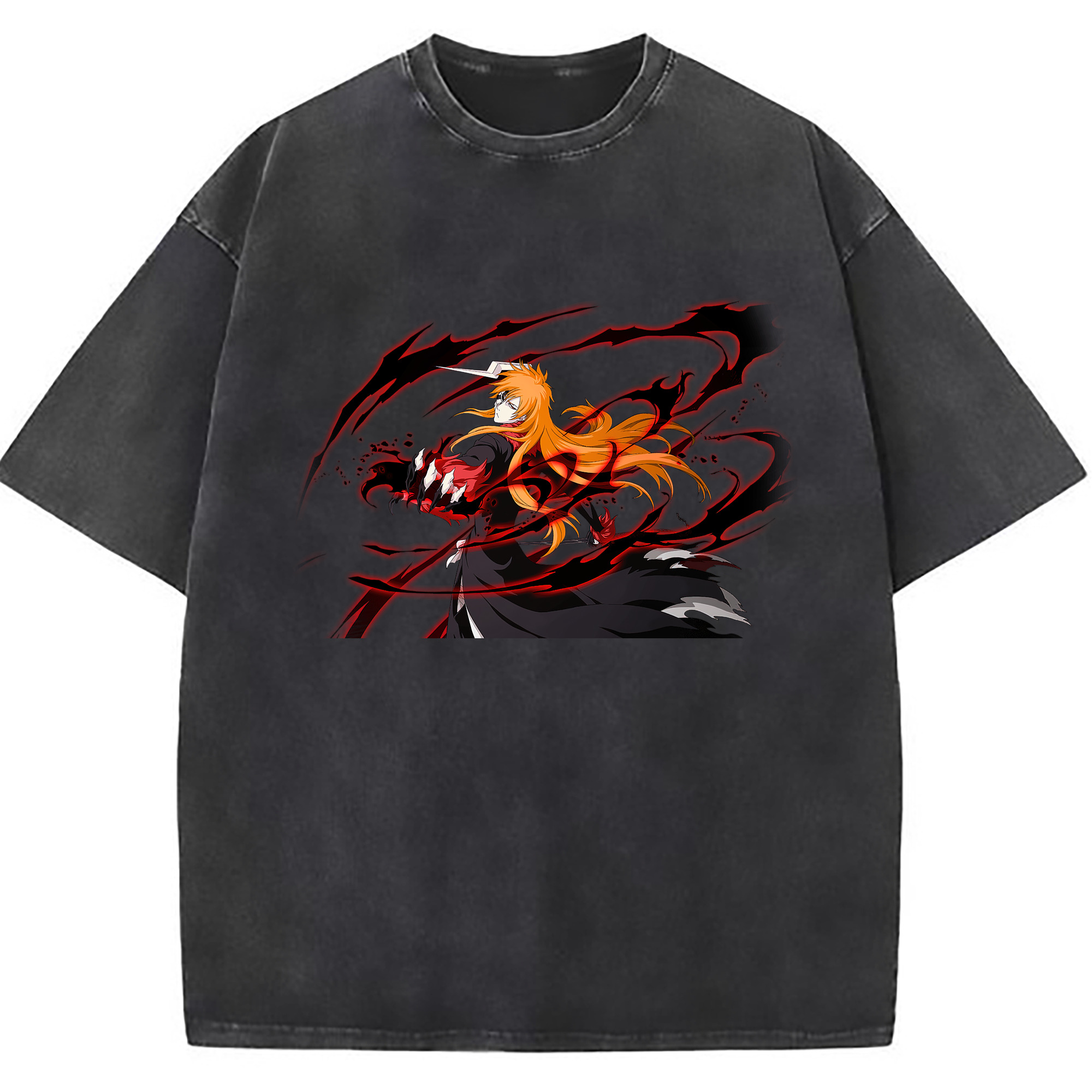 （画像用） ブリーチ 黒崎一護（くろさき いちご）BLEACH Kurosaki Ichigo 綿100% ヴィンテージ風 半袖Tシャツ（フロントプリント）