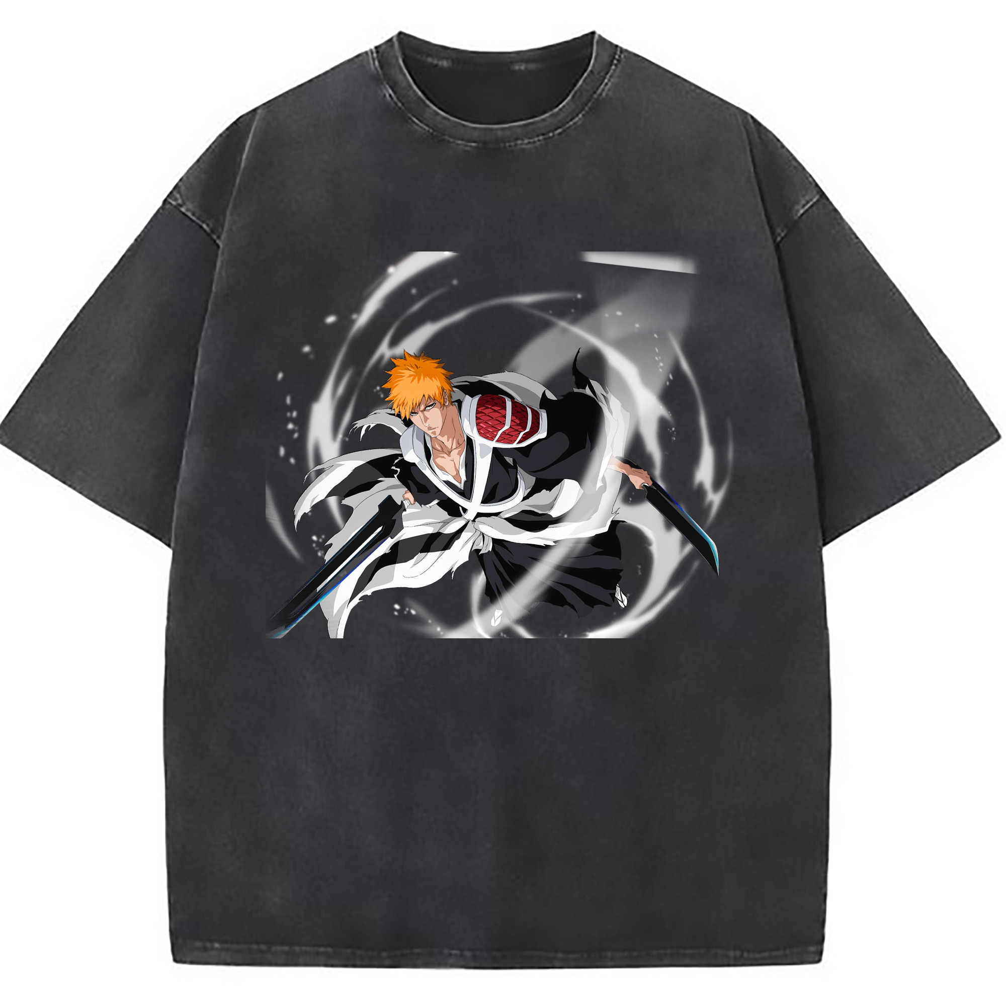 （画像用） ブリーチ 黒崎一護（くろさき いちご）BLEACH Kurosaki Ichigo 綿100% ヴィンテージ風 半袖Tシャツ（フロントプリント）