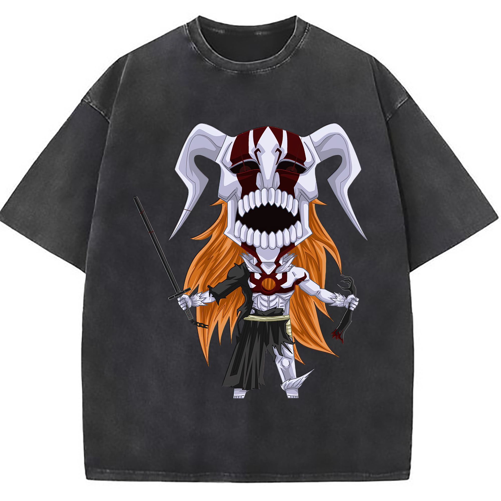 （画像用） ブリーチ 黒崎一護（くろさき いちご）BLEACH Kurosaki Ichigo 綿100% ヴィンテージ風 半袖Tシャツ（フロントプリント）
