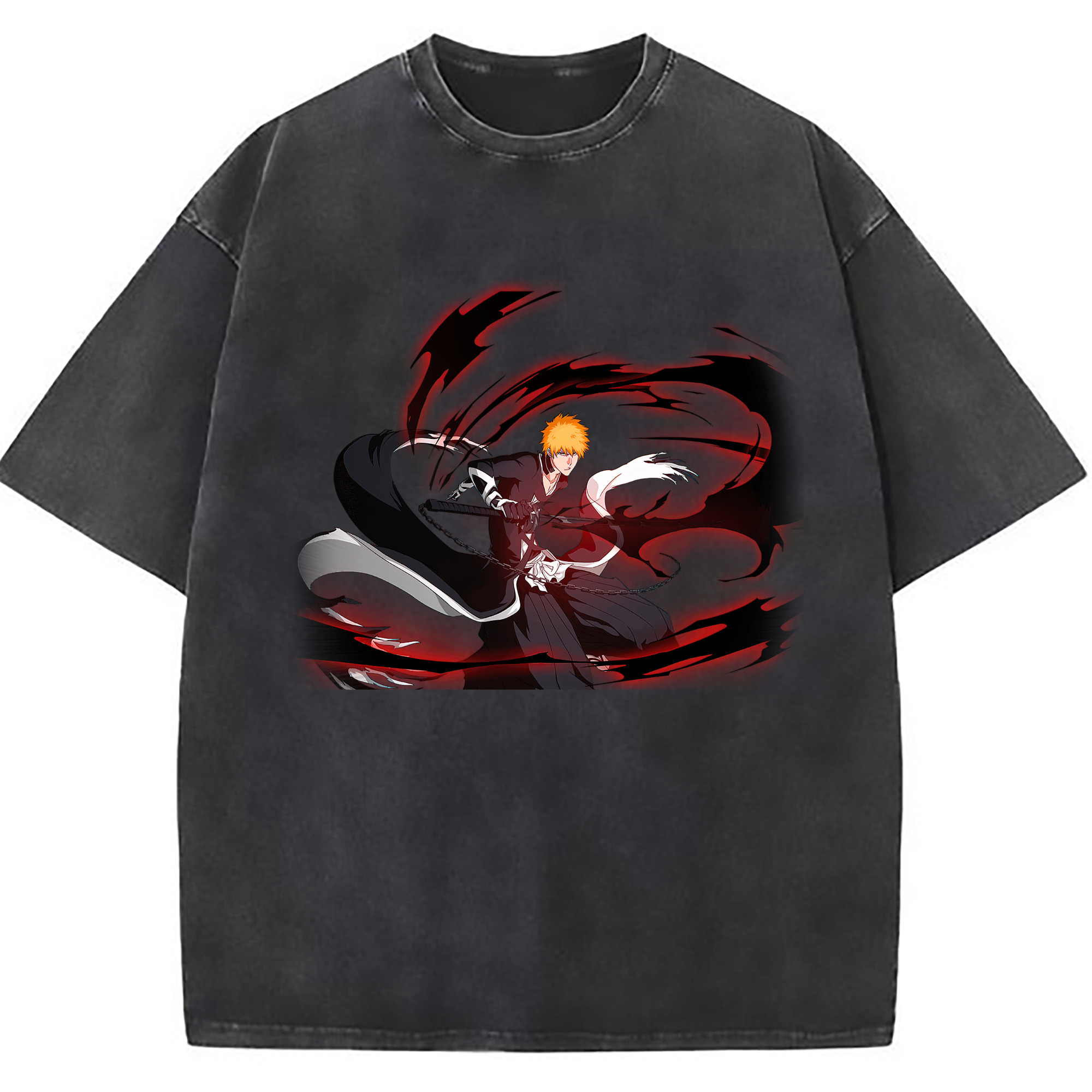（画像用） ブリーチ 黒崎一護（くろさき いちご）BLEACH Kurosaki Ichigo 綿100% ヴィンテージ風 半袖Tシャツ（フロントプリント）
