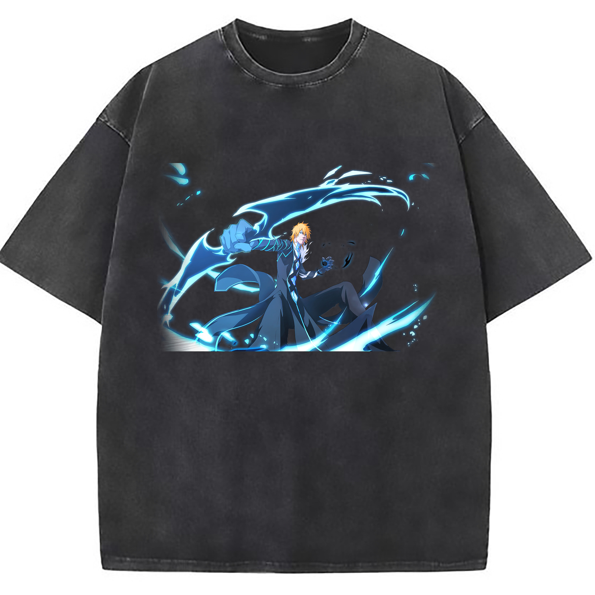 （画像用） ブリーチ 黒崎一護（くろさき いちご）BLEACH Kurosaki Ichigo 綿100% ヴィンテージ風 半袖Tシャツ（フロントプリント）